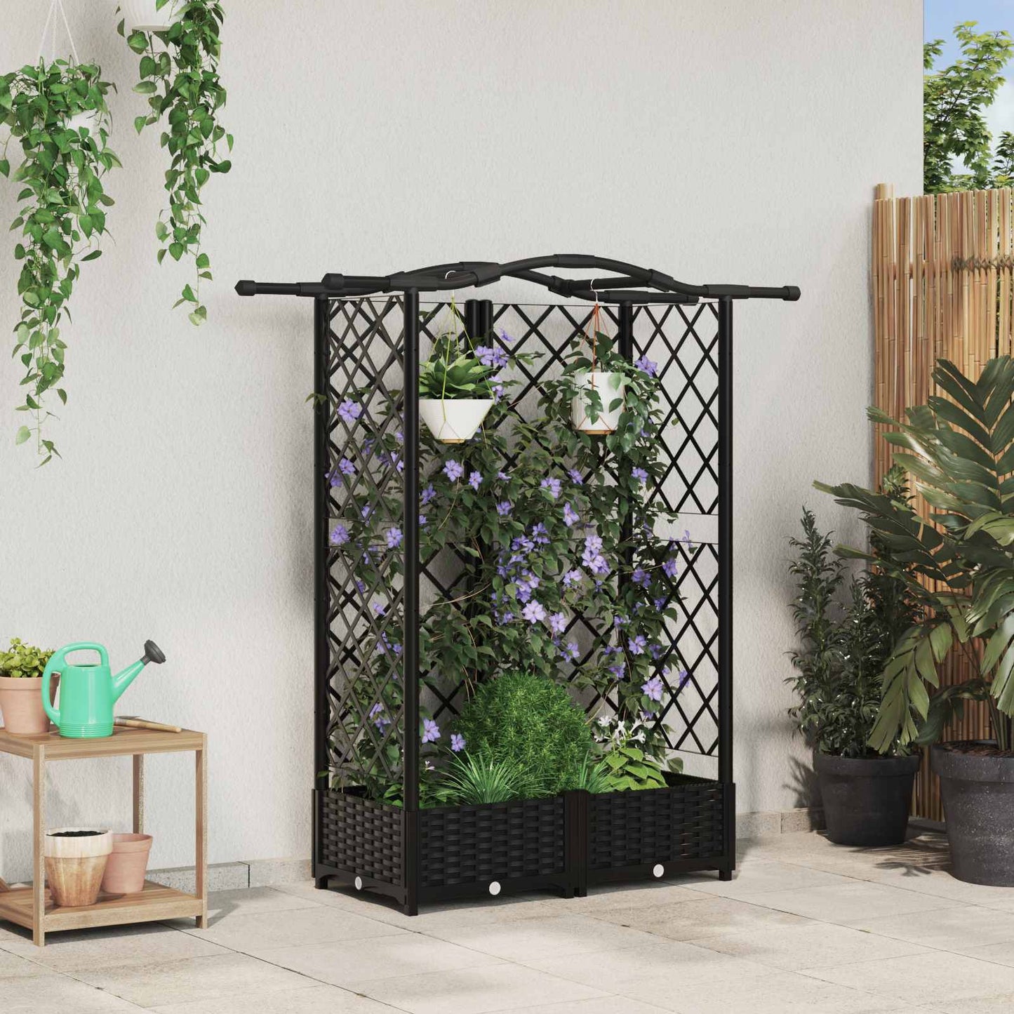 Hochbeet mit Rankgitter und Dach Schwarz 124 x 40 x 123 cm PP