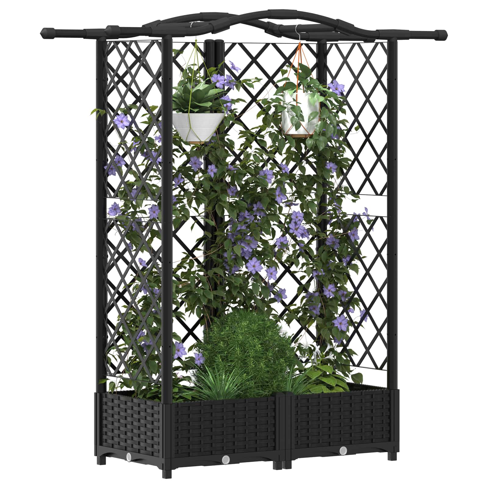 Hochbeet mit Rankgitter und Dach Schwarz 124 x 40 x 123 cm PP