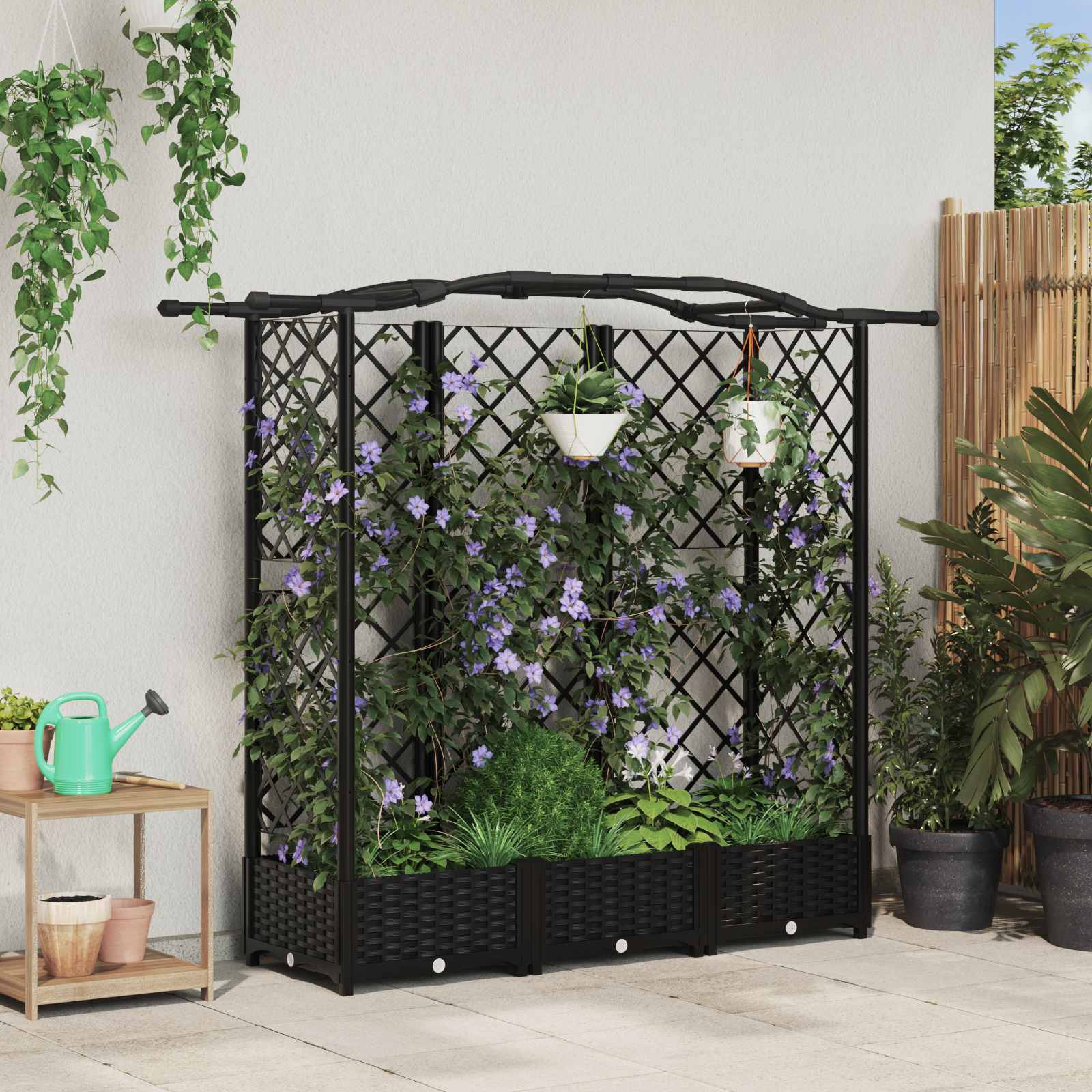 Hochbeet mit Rankgitter und Dach Schwarz 163 x 40 x 123 cm PP