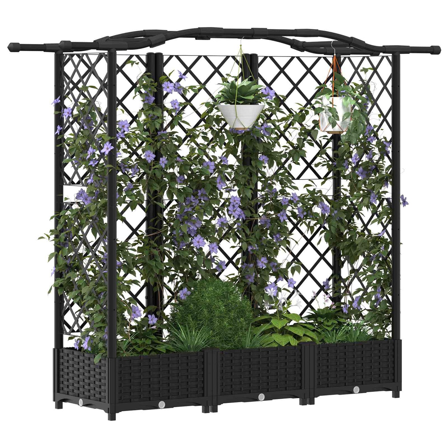 Hochbeet mit Rankgitter und Dach Schwarz 163 x 40 x 123 cm PP
