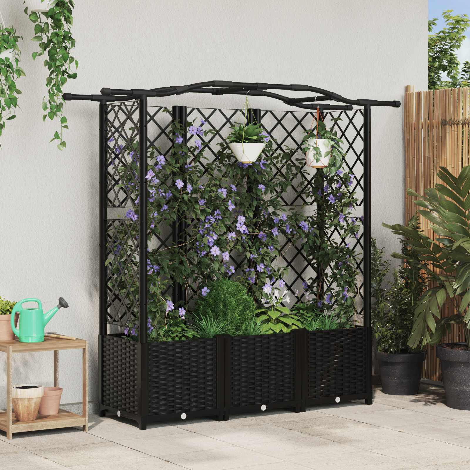 Hochbeet mit Rankgitter und Dach Schwarz 163 x 40 x 138 cm PP