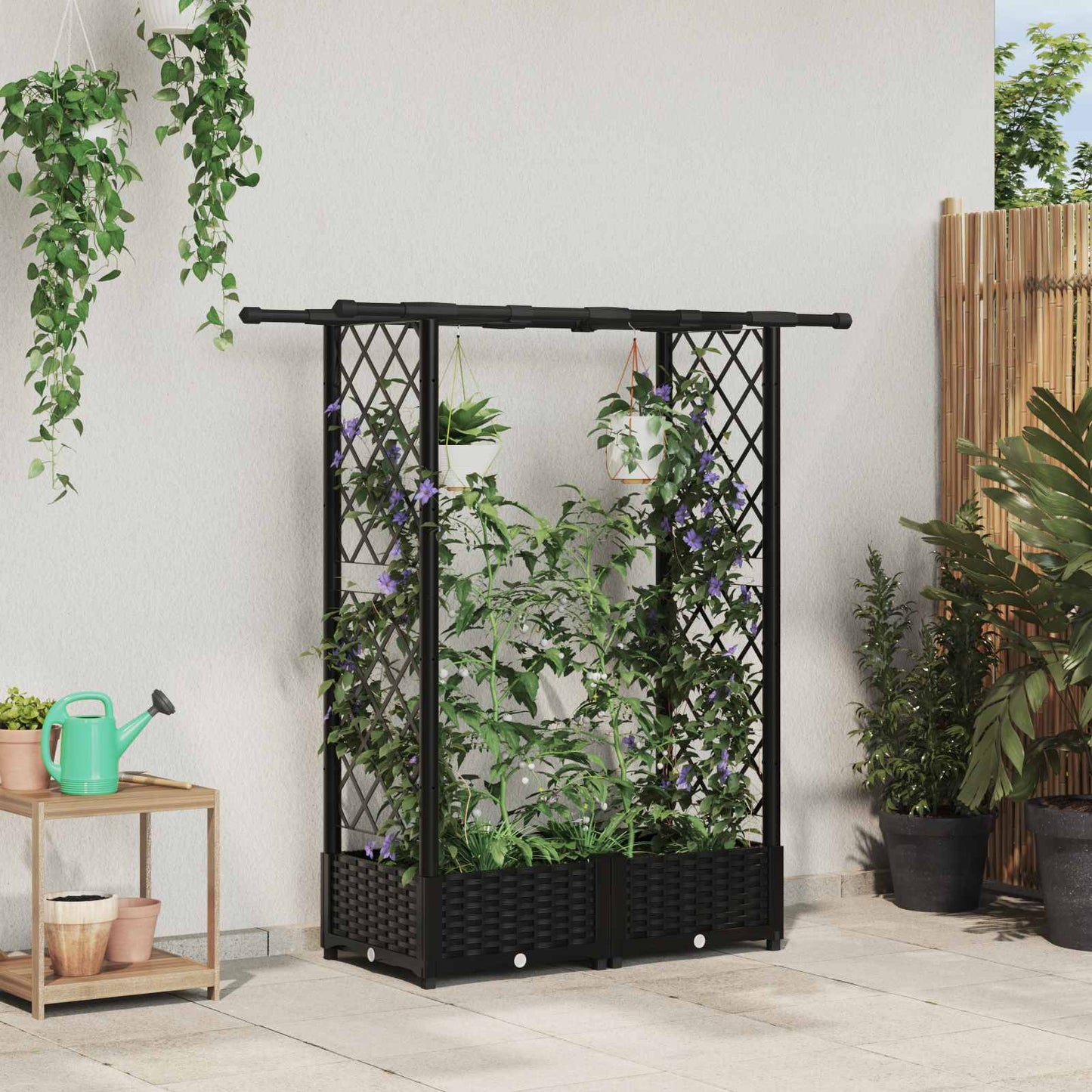 Hochbeet mit Rankgitter und Dach Schwarz 122,5 x 40 x 121 cm PP