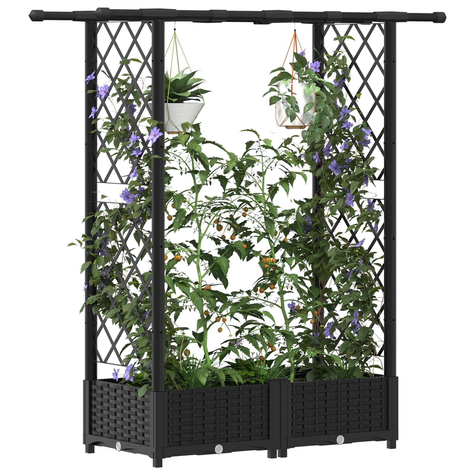 Hochbeet mit Rankgitter und Dach Schwarz 122,5 x 40 x 121 cm PP