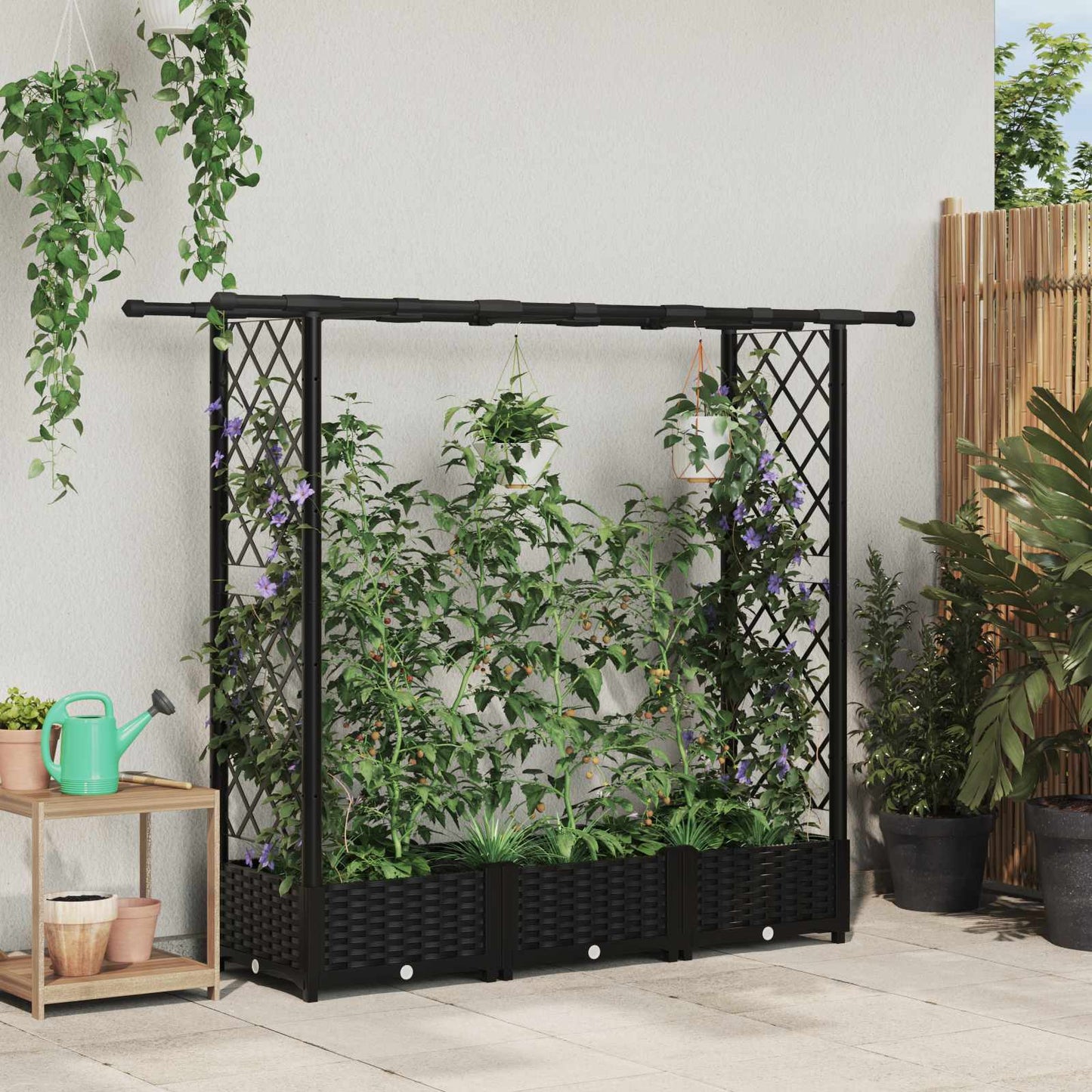 Hochbeet mit Rankgitter und Dach Schwarz 164 x 40 x 121 cm PP