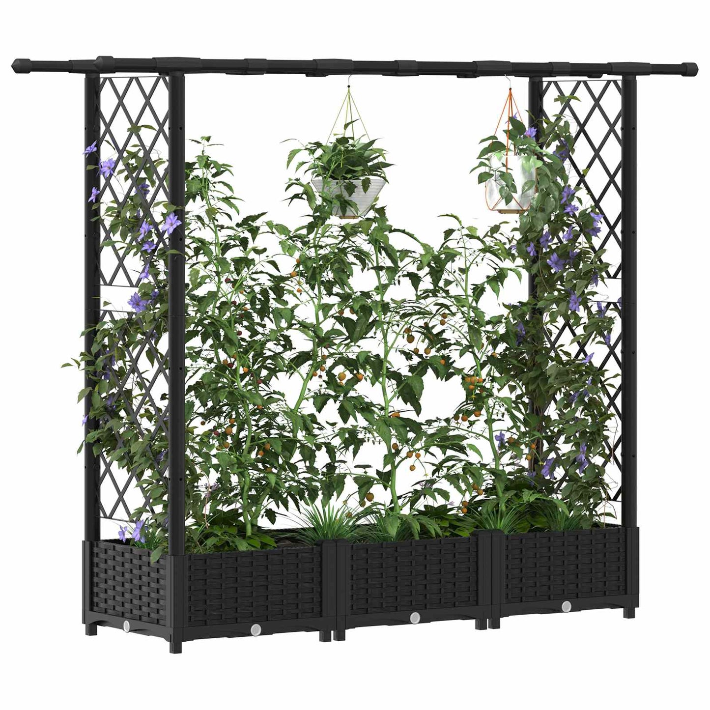 Hochbeet mit Rankgitter und Dach Schwarz 164 x 40 x 121 cm PP