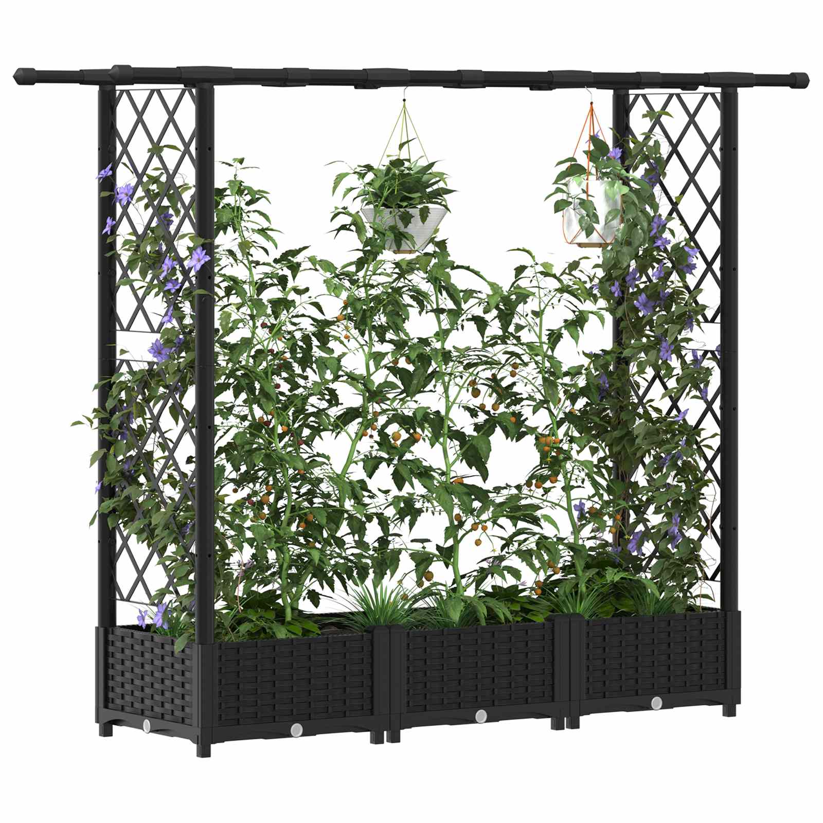 Hochbeet mit Rankgitter und Dach Schwarz 164 x 40 x 121 cm PP