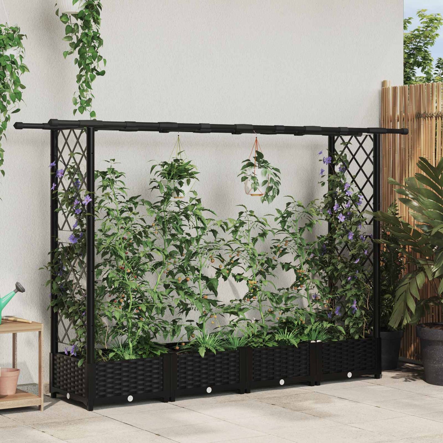 Hochbeet mit Rankgitter und Dach Schwarz 203 x 40 x 121 cm PP