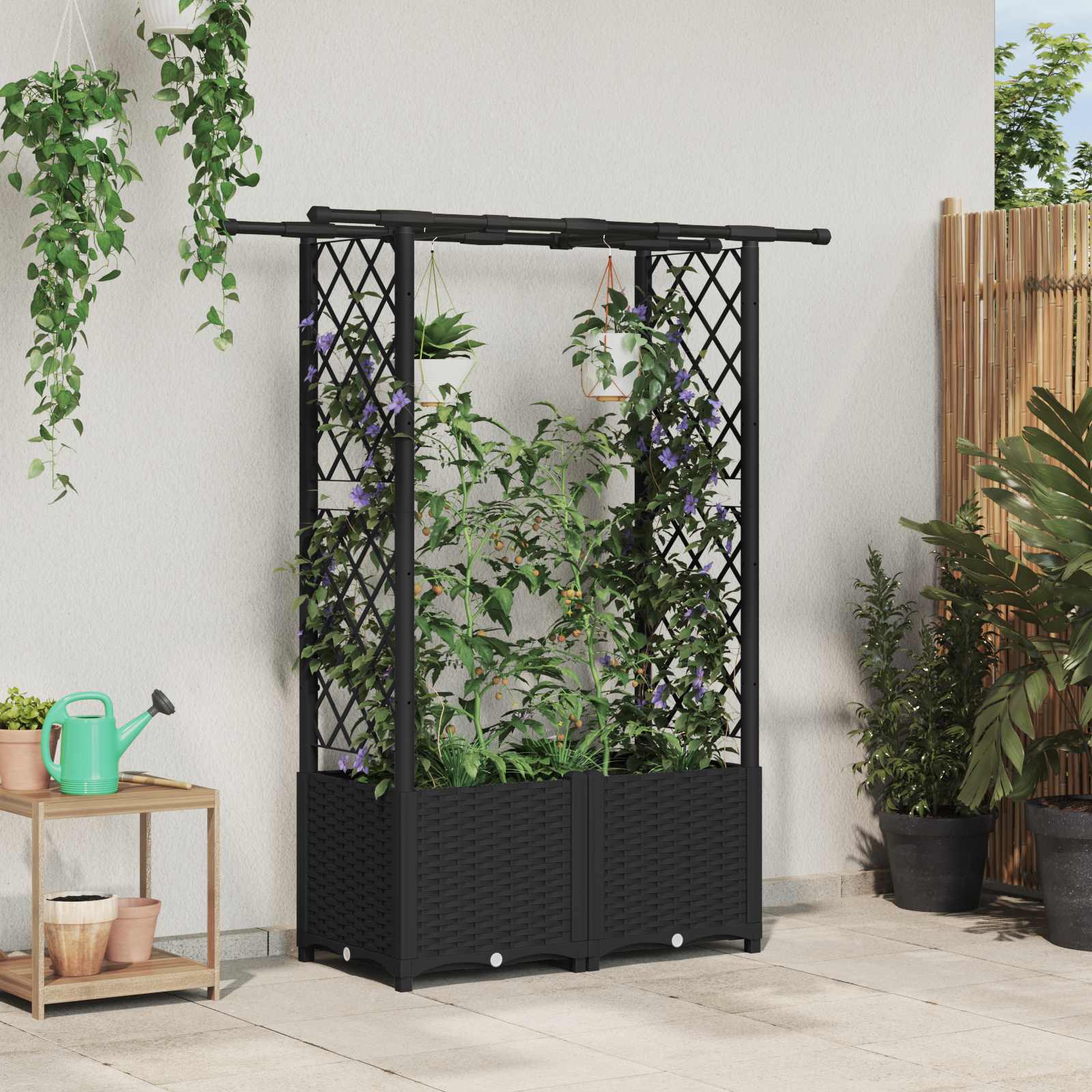 Hochbeet mit Rankgitter und Dach Schwarz 124,5 x 40 x 136 cm PP