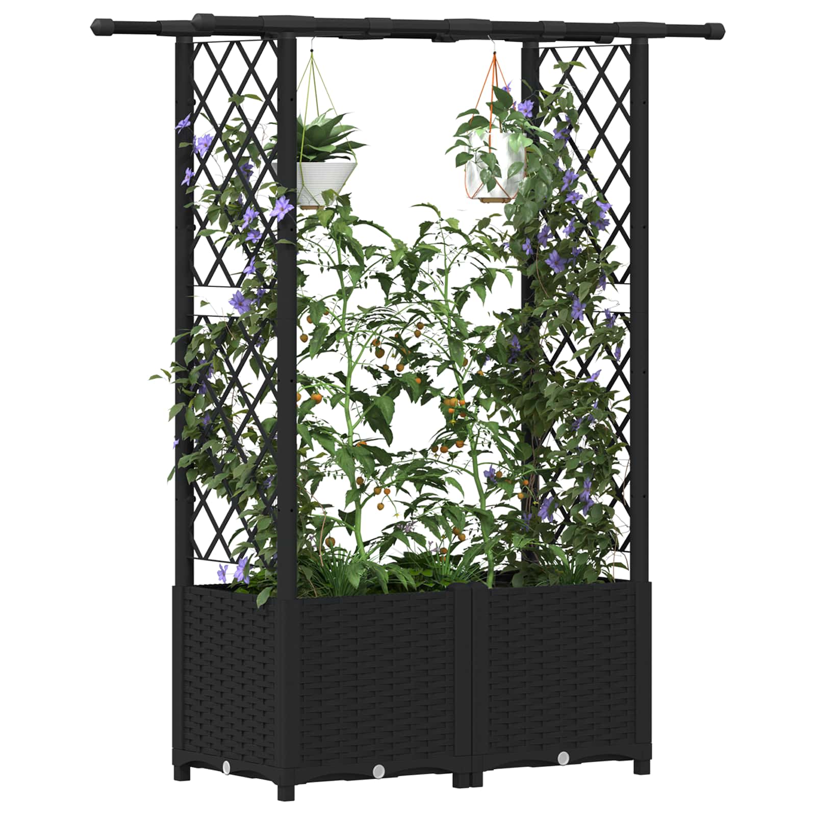 Hochbeet mit Rankgitter und Dach Schwarz 124,5 x 40 x 136 cm PP