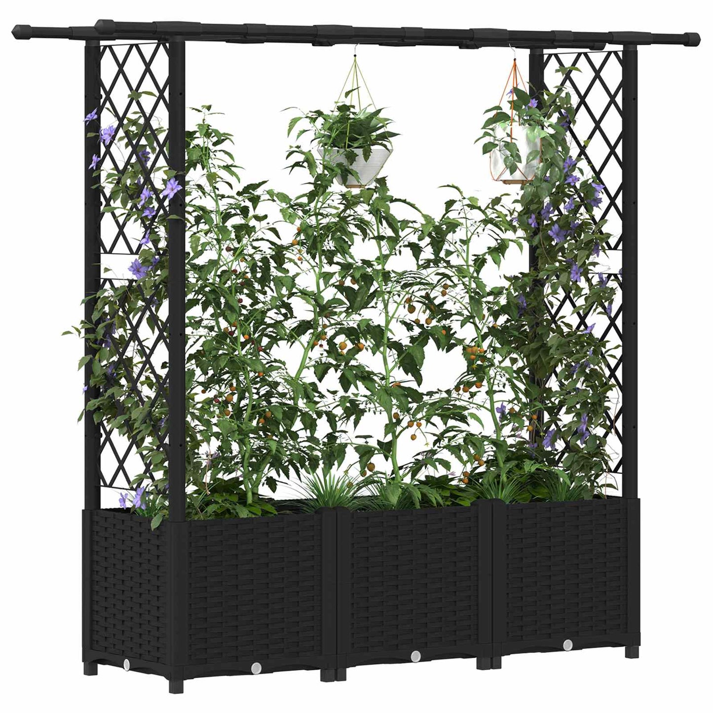 Hochbeet mit Rankgitter und Dach Schwarz 162,5 x 40 x 136 cm PP