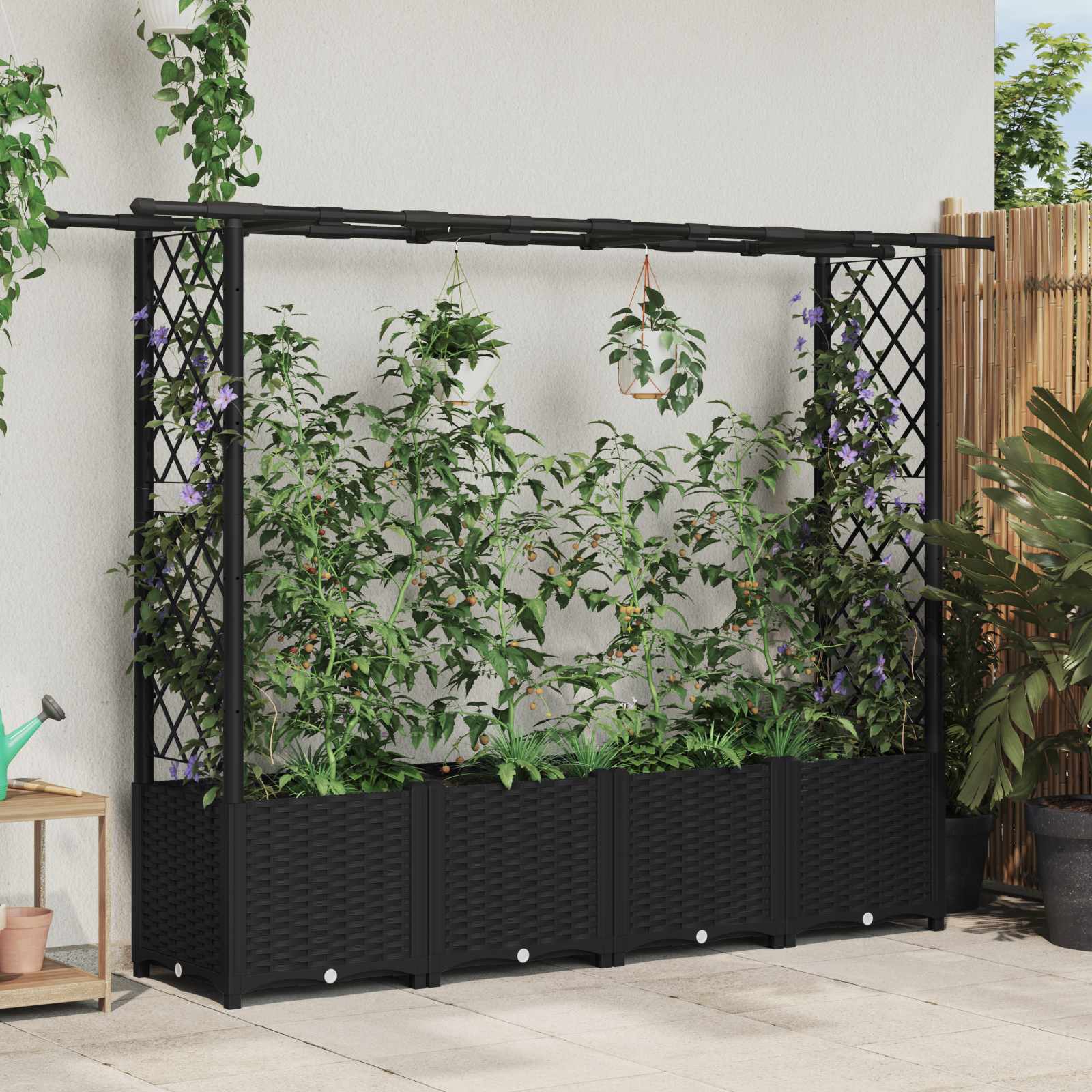 Hochbeet mit Rankgitter und Dach Schwarz 203 x 40 x 136 cm PP