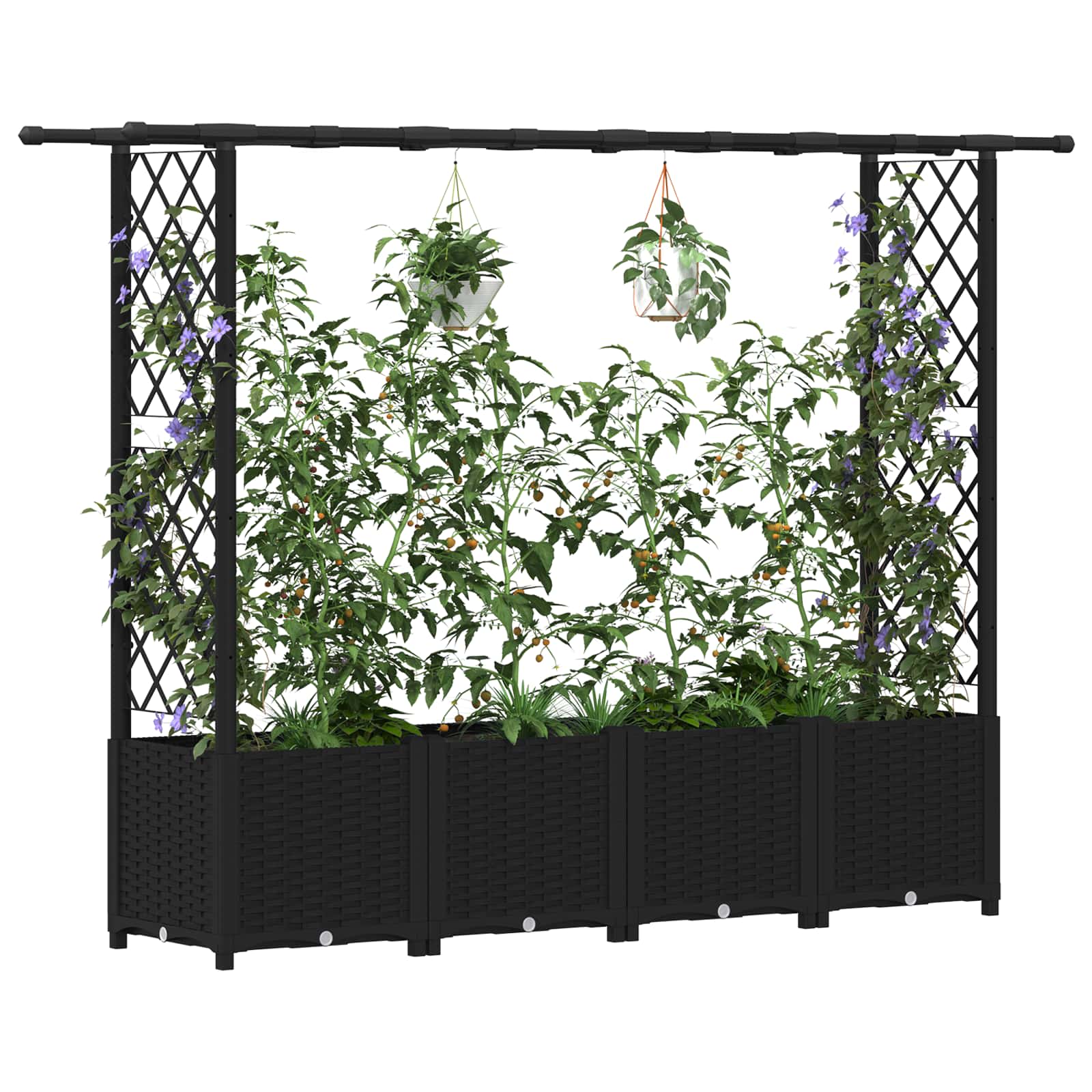 Hochbeet mit Rankgitter und Dach Schwarz 203 x 40 x 136 cm PP