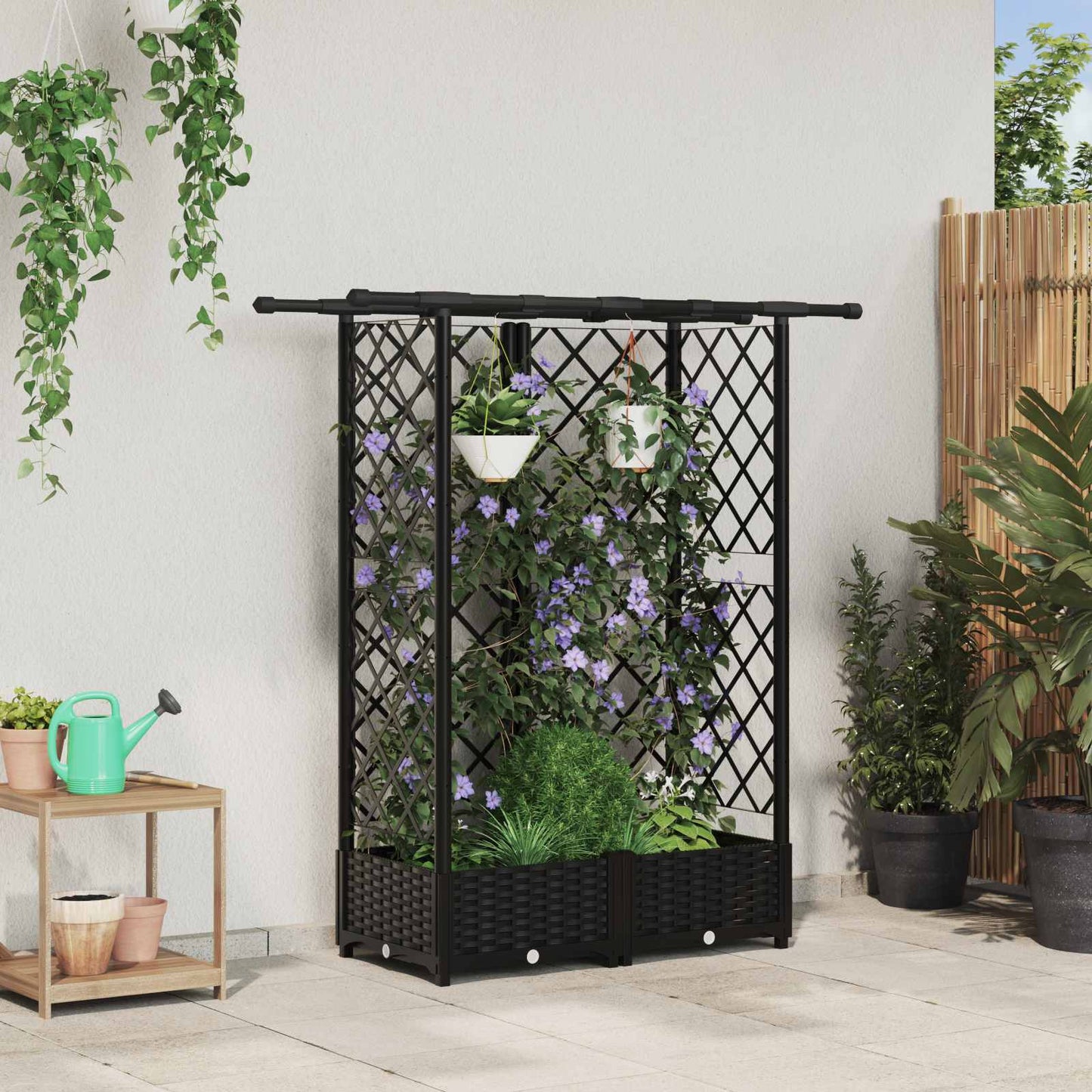 Hochbeet mit Rankgitter und Dach Schwarz 124 x 40 x 121 cm PP