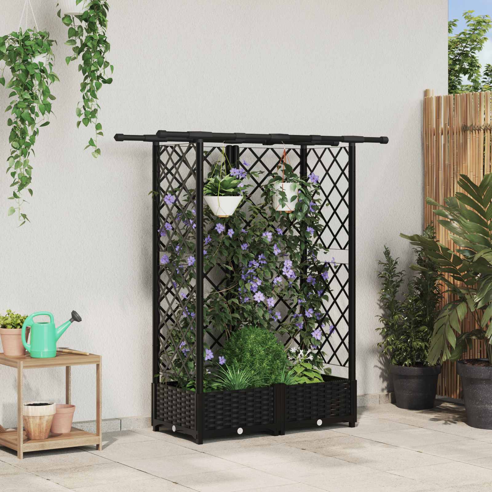 Hochbeet mit Rankgitter und Dach Schwarz 124 x 40 x 121 cm PP