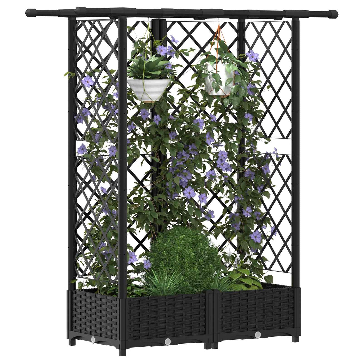 Hochbeet mit Rankgitter und Dach Schwarz 124 x 40 x 121 cm PP
