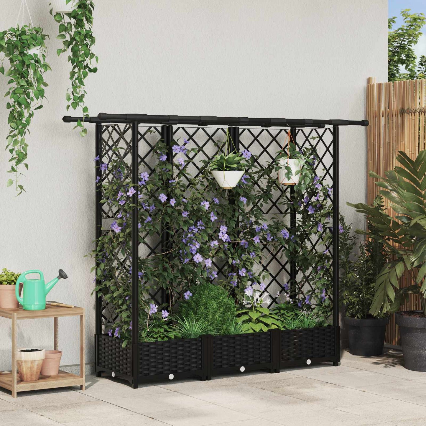 Hochbeet mit Rankgitter und Dach Schwarz 164 x 40 x 121 cm PP