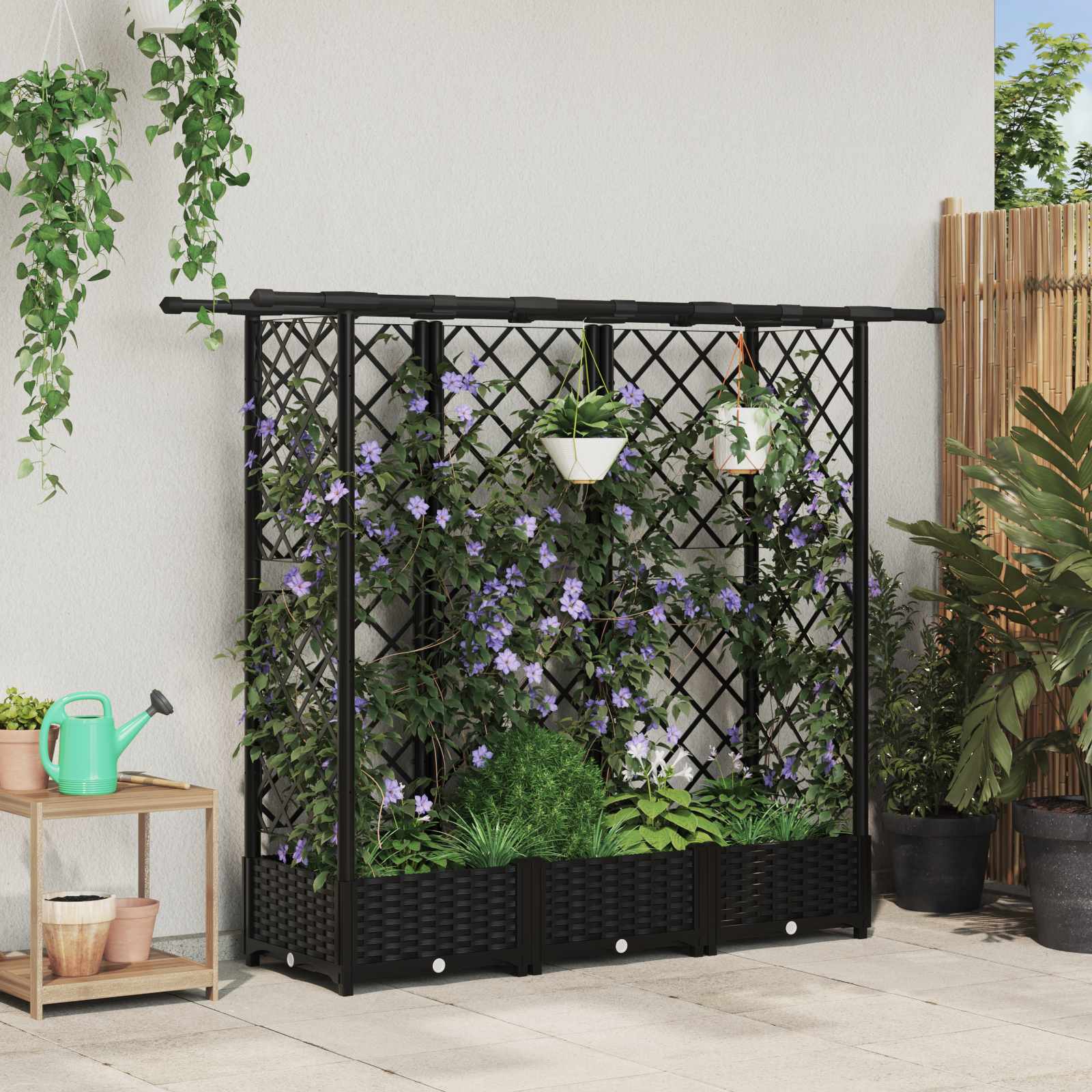 Hochbeet mit Rankgitter und Dach Schwarz 164 x 40 x 121 cm PP