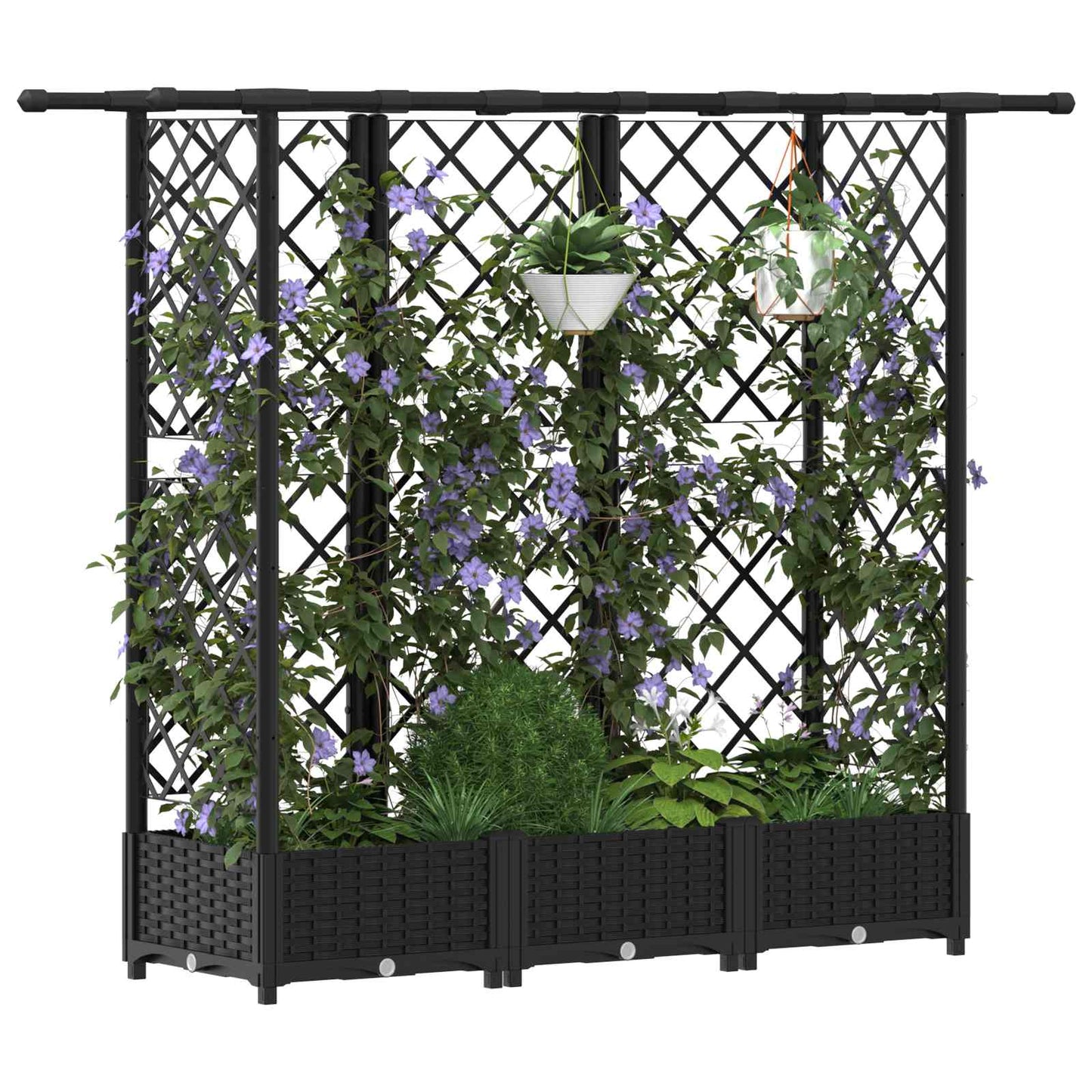 Hochbeet mit Rankgitter und Dach Schwarz 164 x 40 x 121 cm PP
