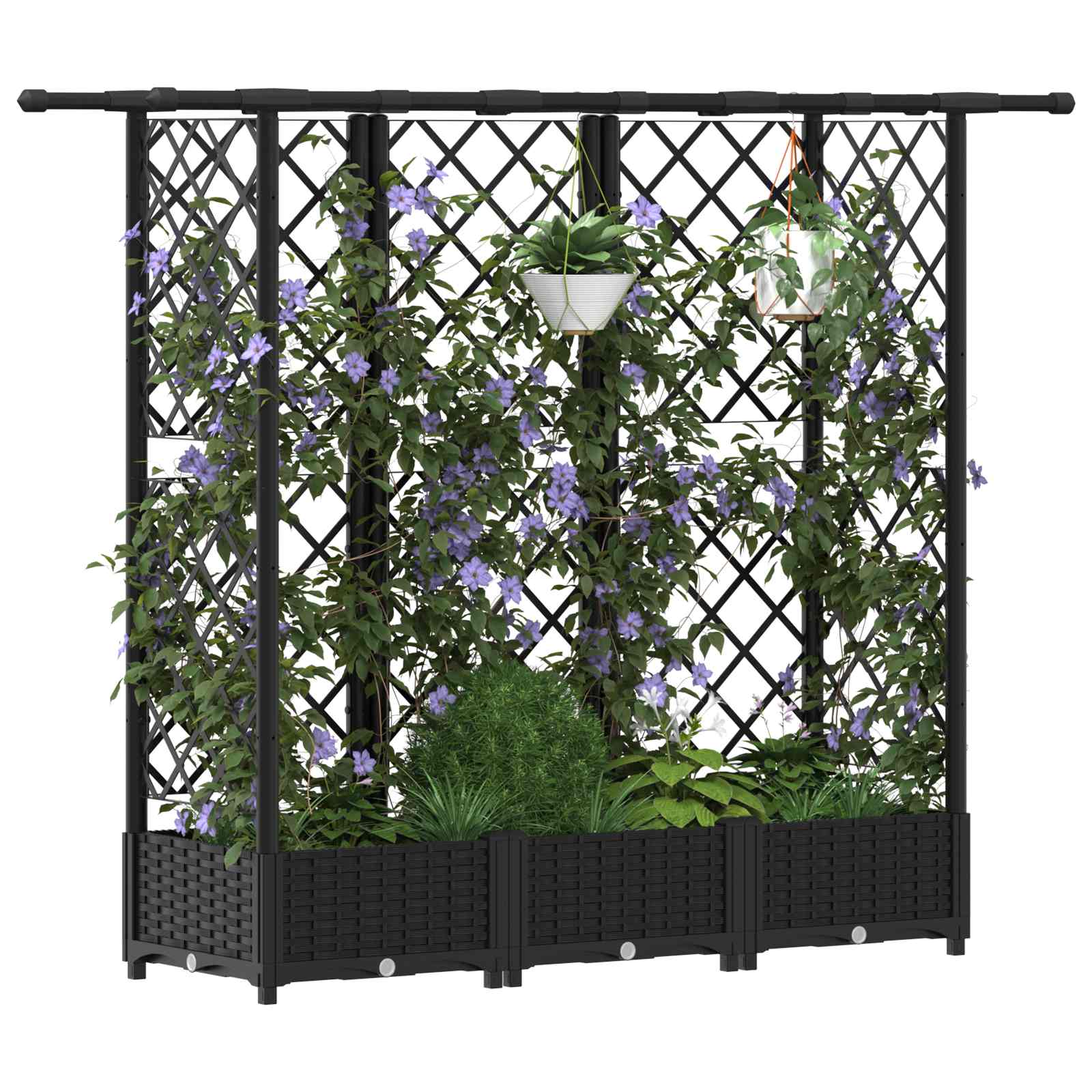 Hochbeet mit Rankgitter und Dach Schwarz 164 x 40 x 121 cm PP
