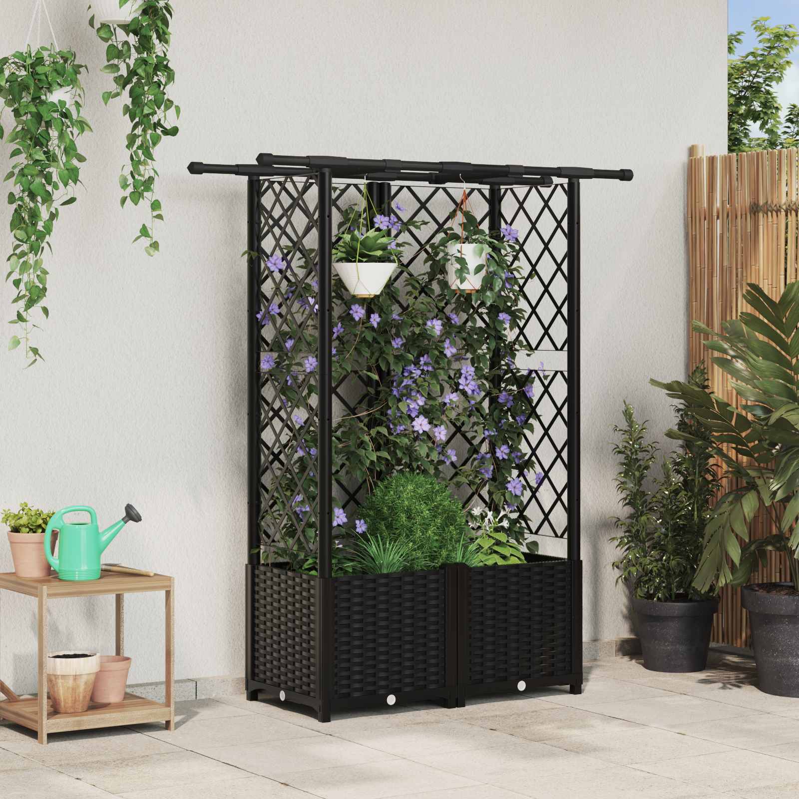 Hochbeet mit Rankgitter und Dach Schwarz 124 x 40 x 136 cm PP