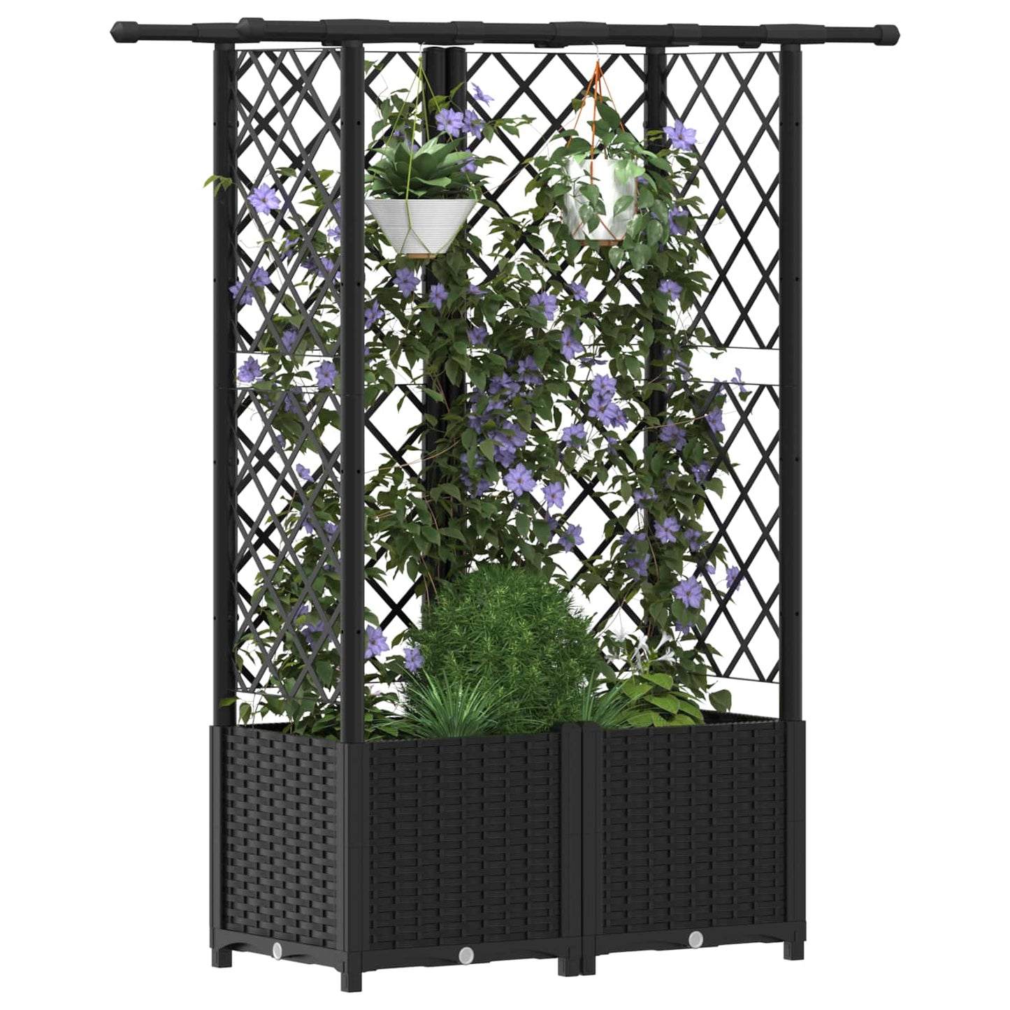 Hochbeet mit Rankgitter und Dach Schwarz 124 x 40 x 136 cm PP