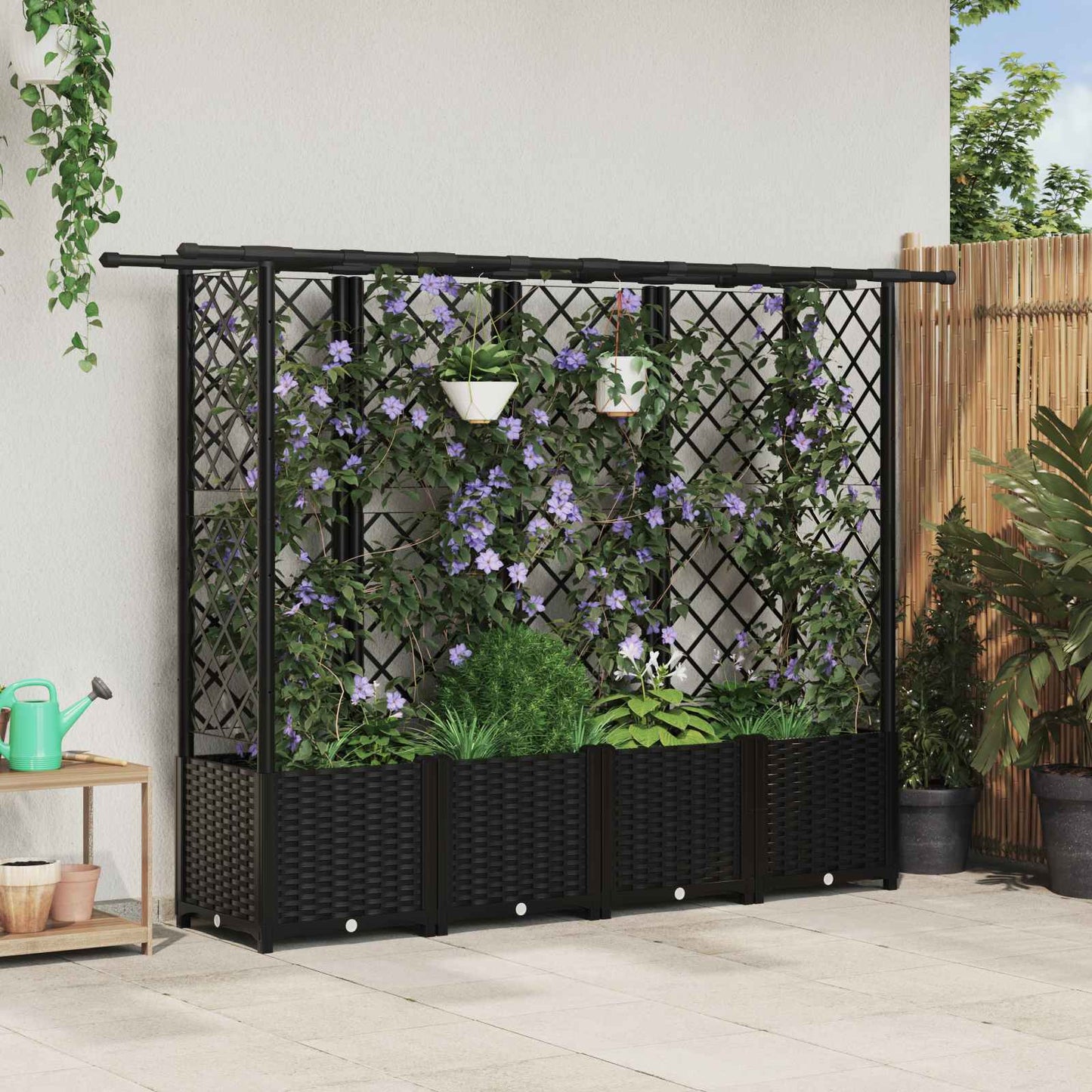Hochbeet mit Rankgitter und Dach Schwarz 202 x 40 x 136 cm PP
