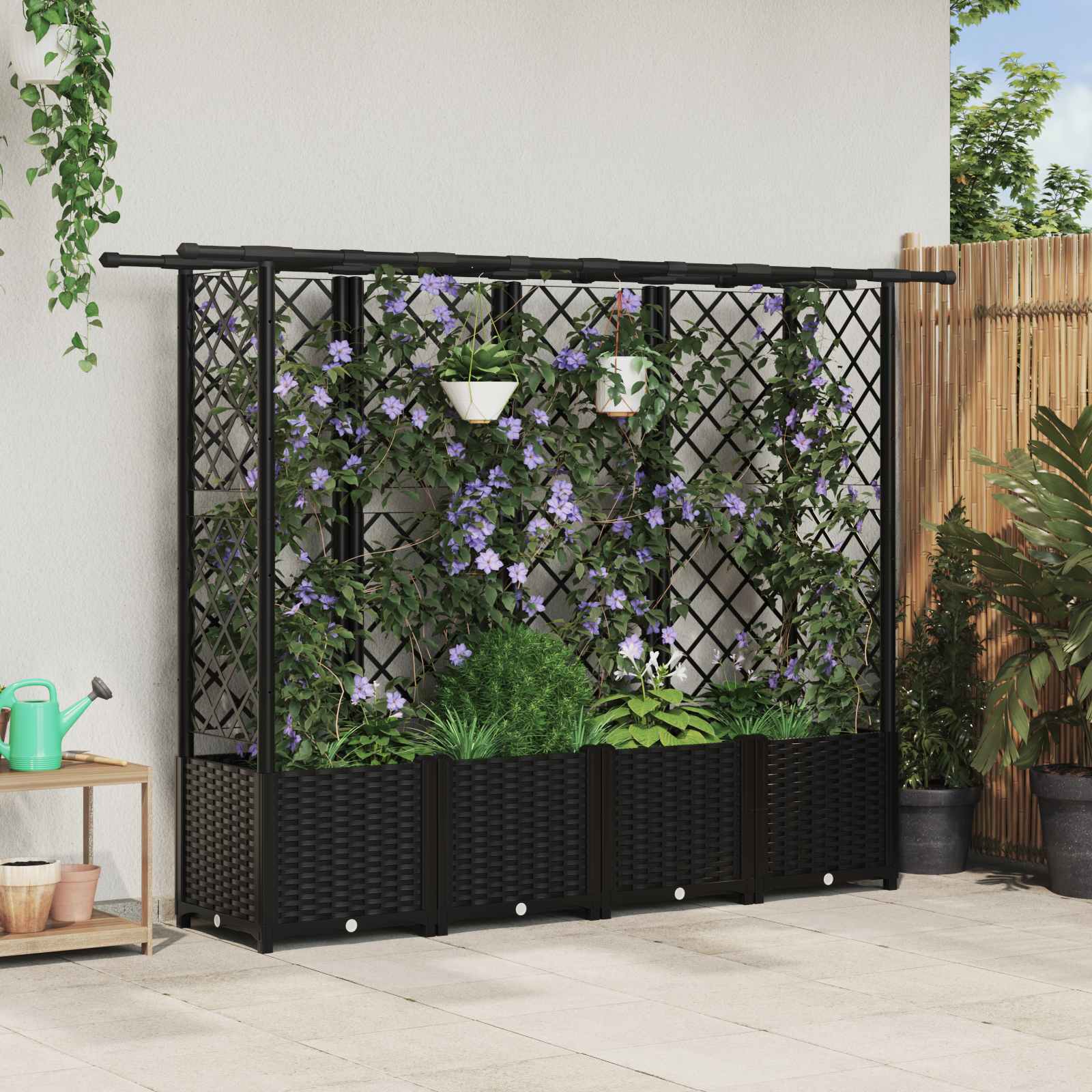 Hochbeet mit Rankgitter und Dach Schwarz 202 x 40 x 136 cm PP