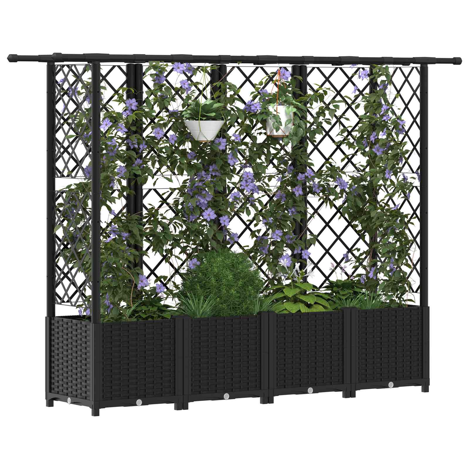 Hochbeet mit Rankgitter und Dach Schwarz 202 x 40 x 136 cm PP