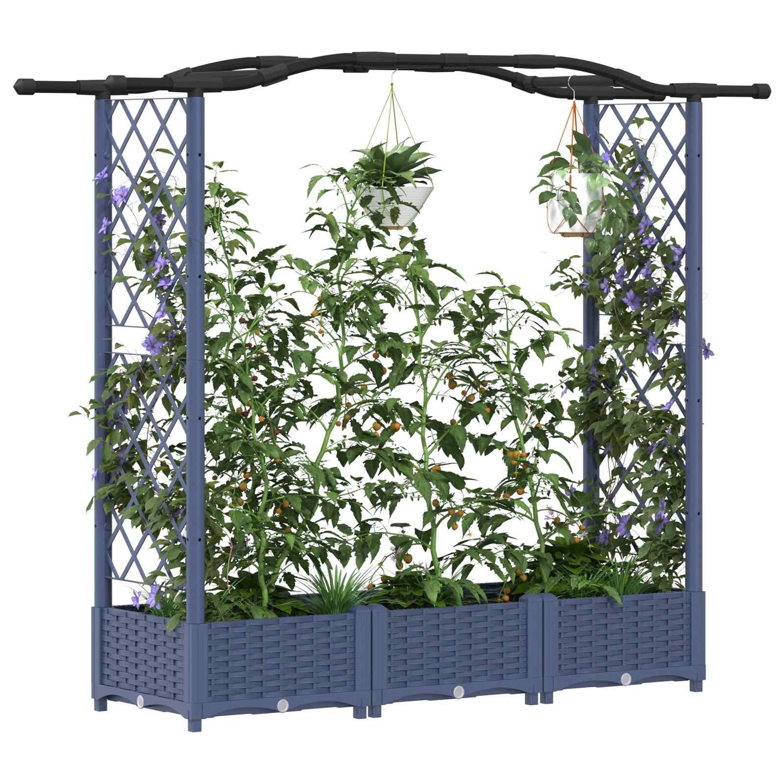 Hochbeet mit Rankgitter und Dach Grau 169 x 40 x 123 cm PP