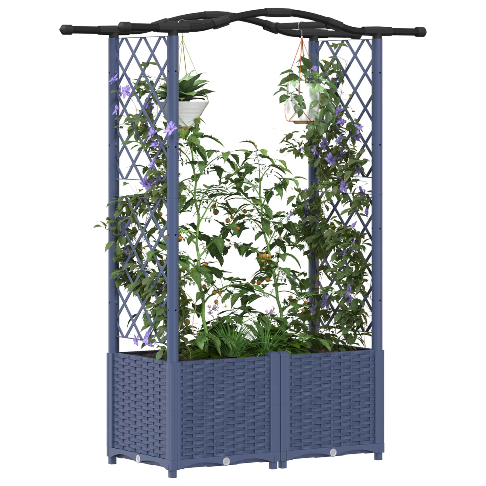 Hochbeet mit Rankgitter und Dach Grau 125 x 40 x 138 cm PP