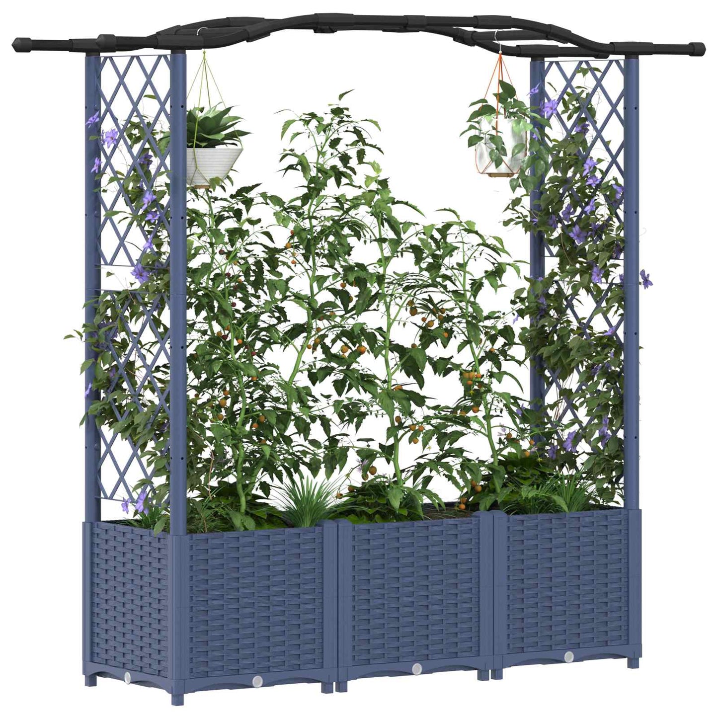 Hochbeet mit Rankgitter und Dach Grau 164 x 40 x 138 cm PP
