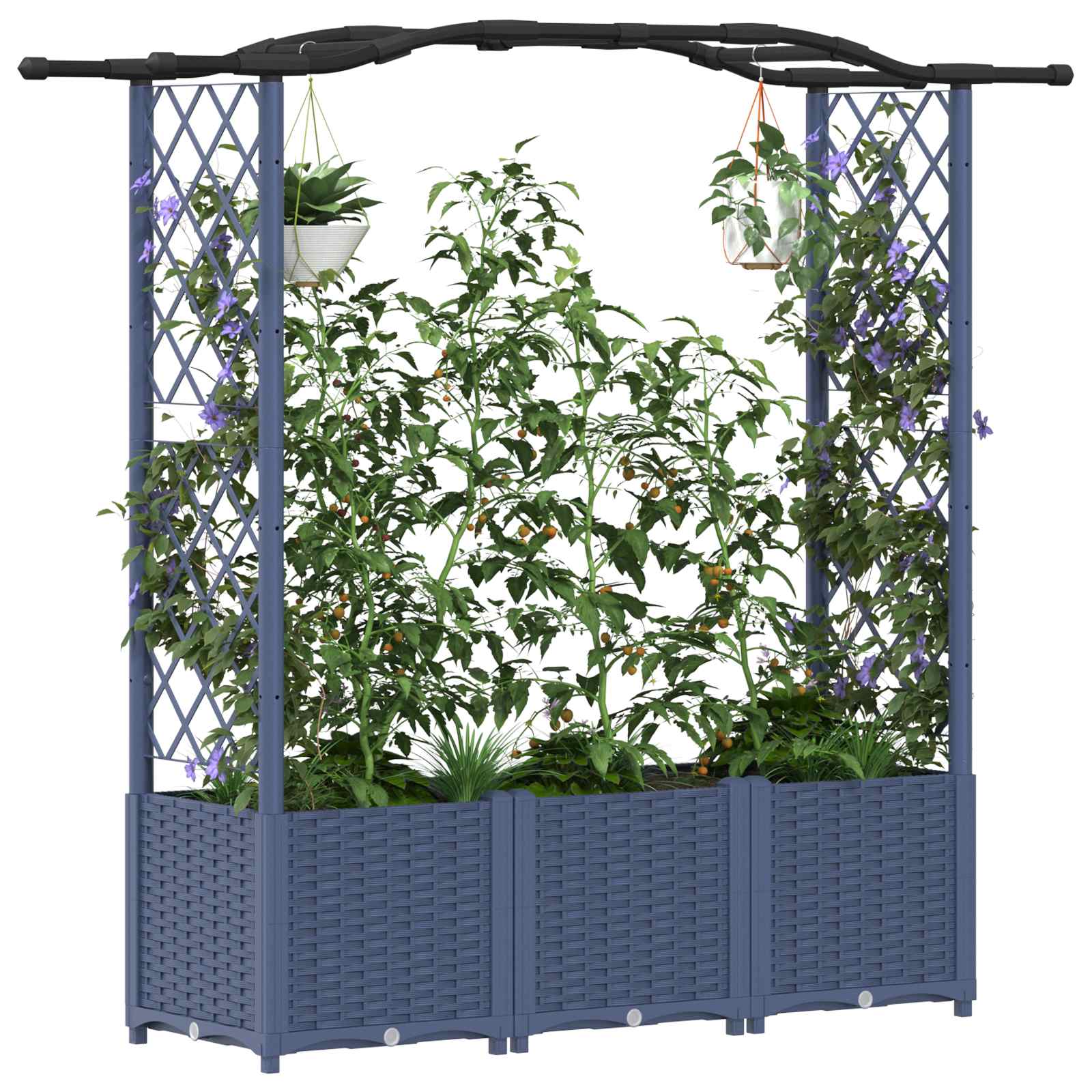 Hochbeet mit Rankgitter und Dach Grau 164 x 40 x 138 cm PP