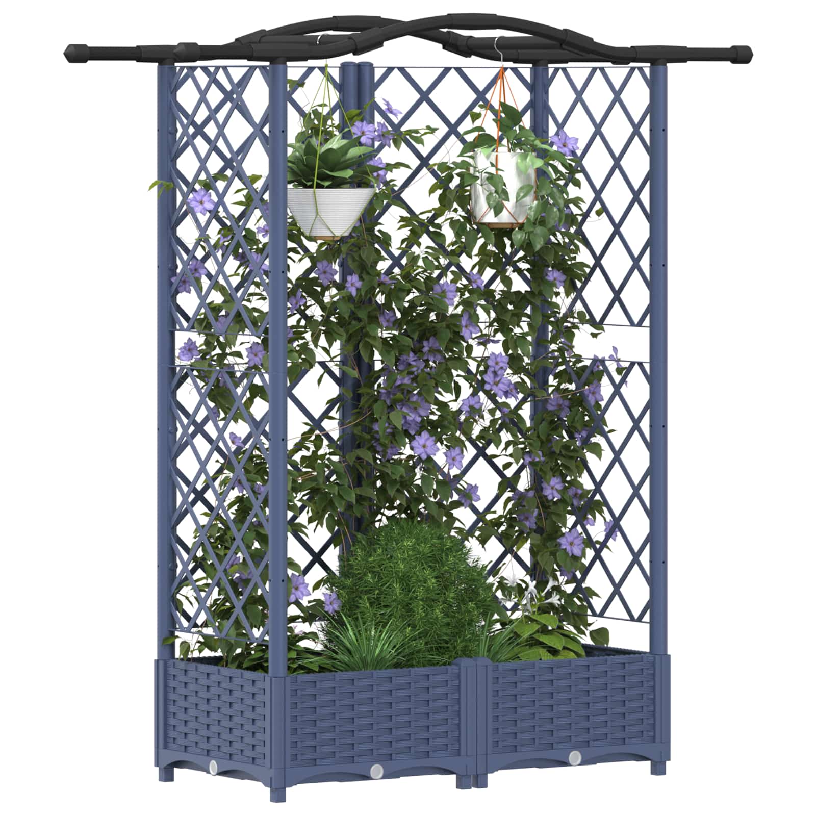 Hochbeet mit Rankgitter und Dach Grau 124 x 40 x 123 cm PP