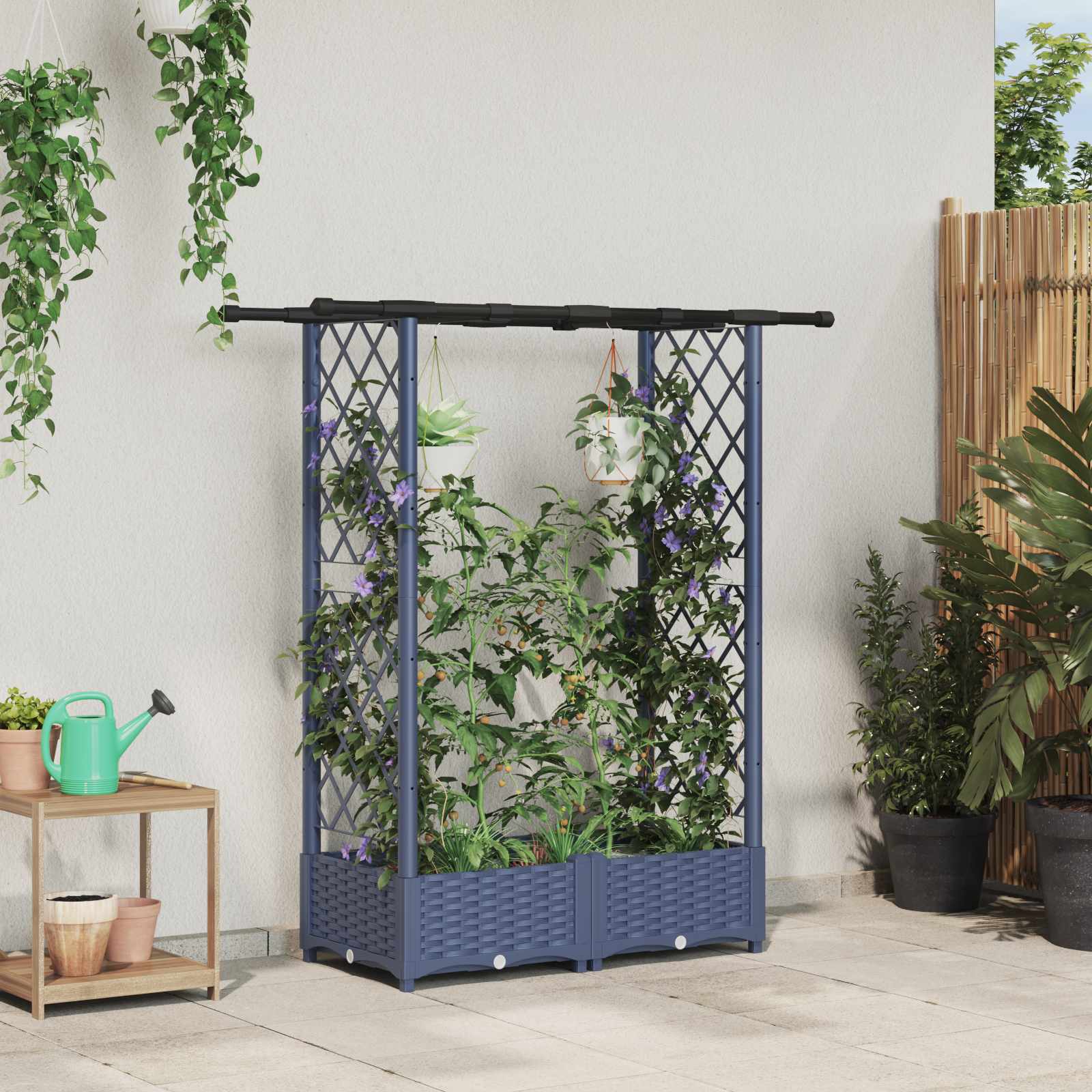 Hochbeet mit Rankgitter und Dach Grau 122,5 x 40 x 121 cm PP