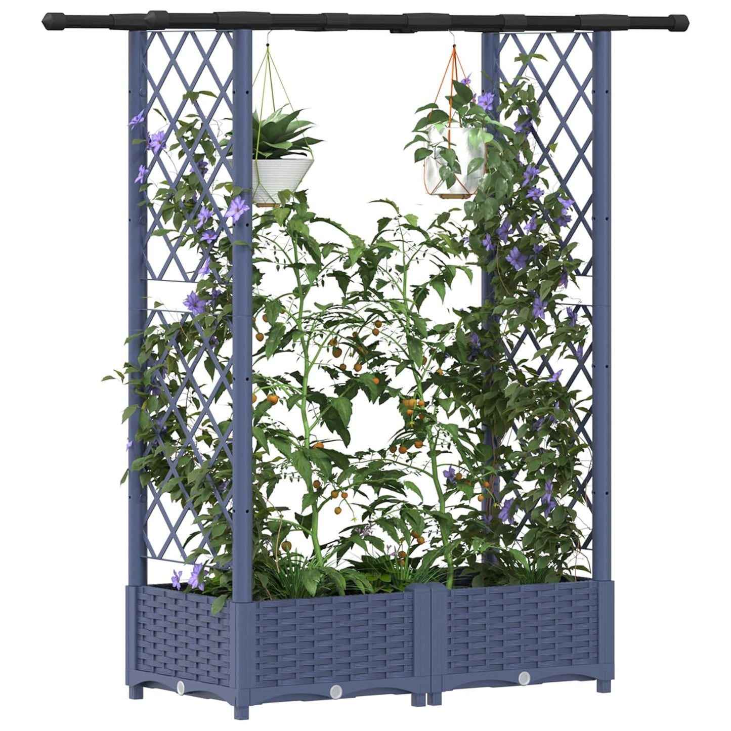Hochbeet mit Rankgitter und Dach Grau 122,5 x 40 x 121 cm PP