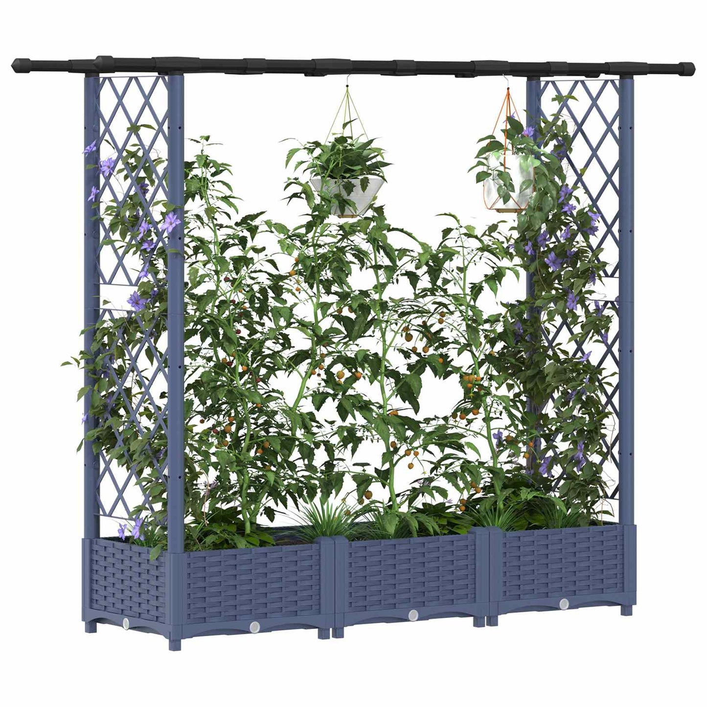 Hochbeet mit Rankgitter und Dach Grau 164 x 40 x 121 cm PP