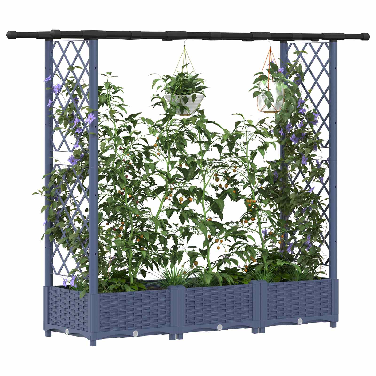 Hochbeet mit Rankgitter und Dach Grau 164 x 40 x 121 cm PP