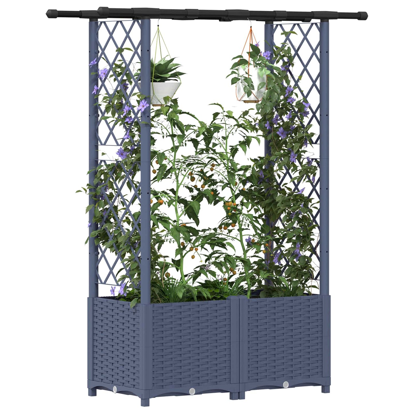 Hochbeet mit Rankgitter und Dach Grau 124,5 x 40 x 136 cm PP