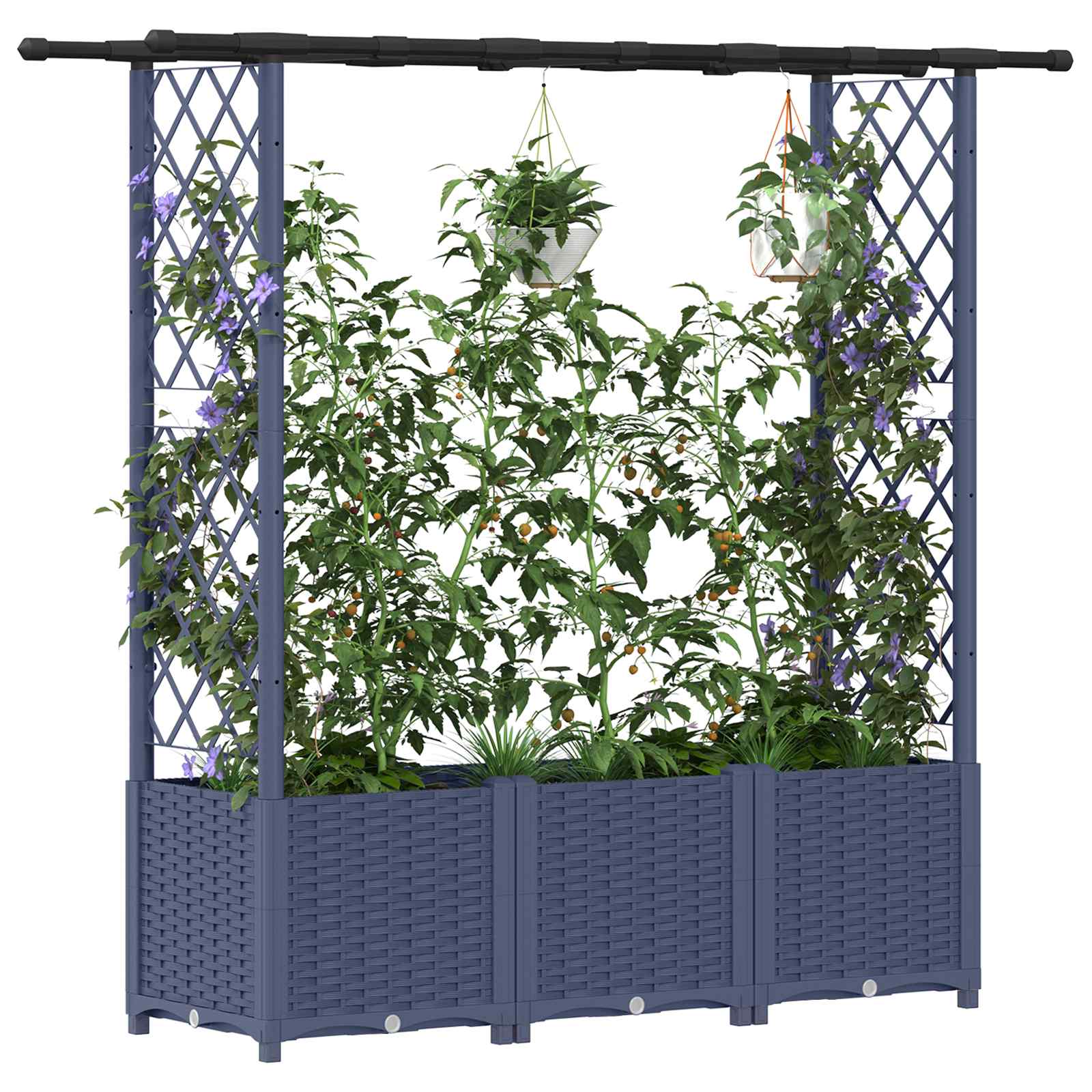 Hochbeet mit Rankgitter und Dach Grau 162,5 x 40 x 136 cm PP