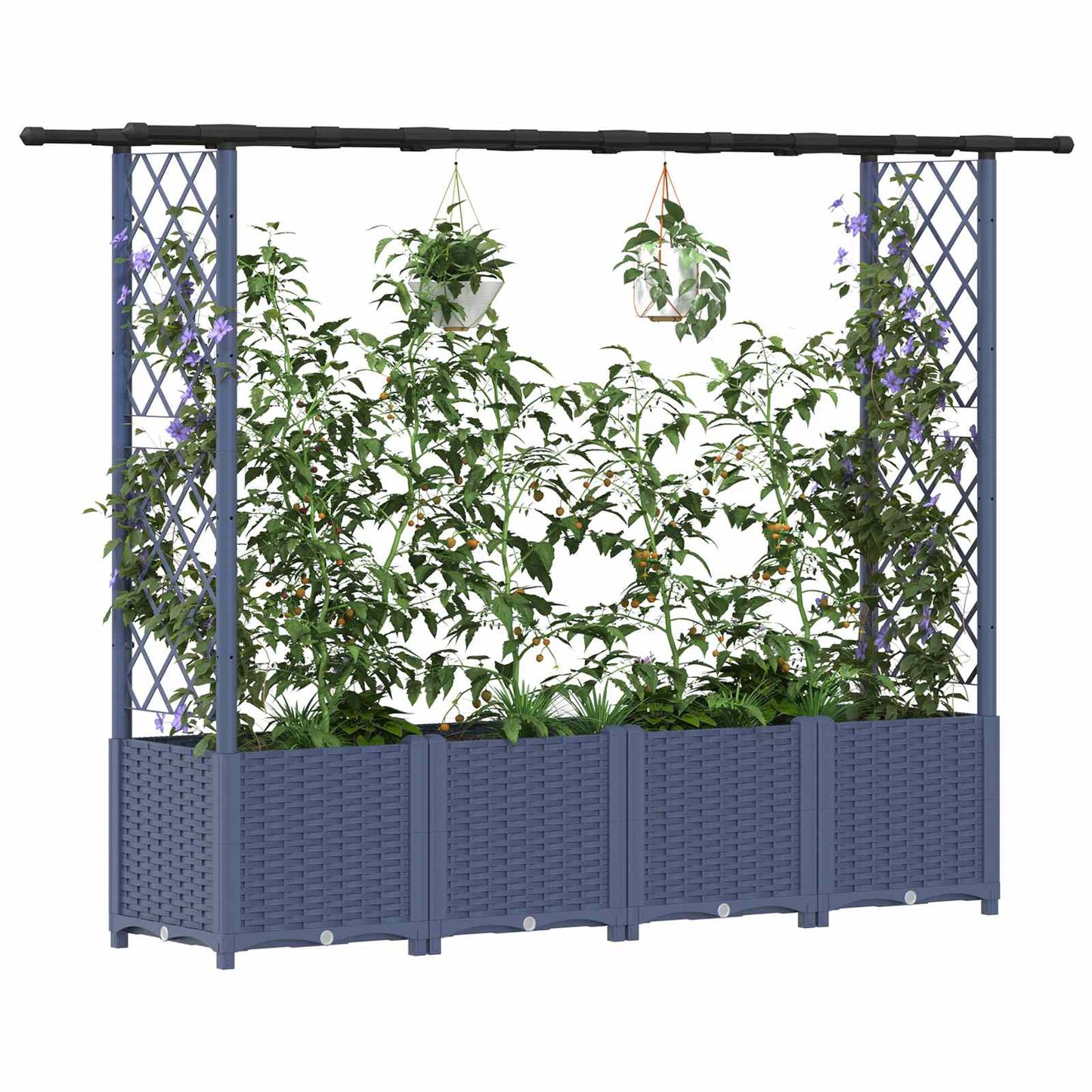Hochbeet mit Rankgitter und Dach Grau 203 x 40 x 136 cm PP