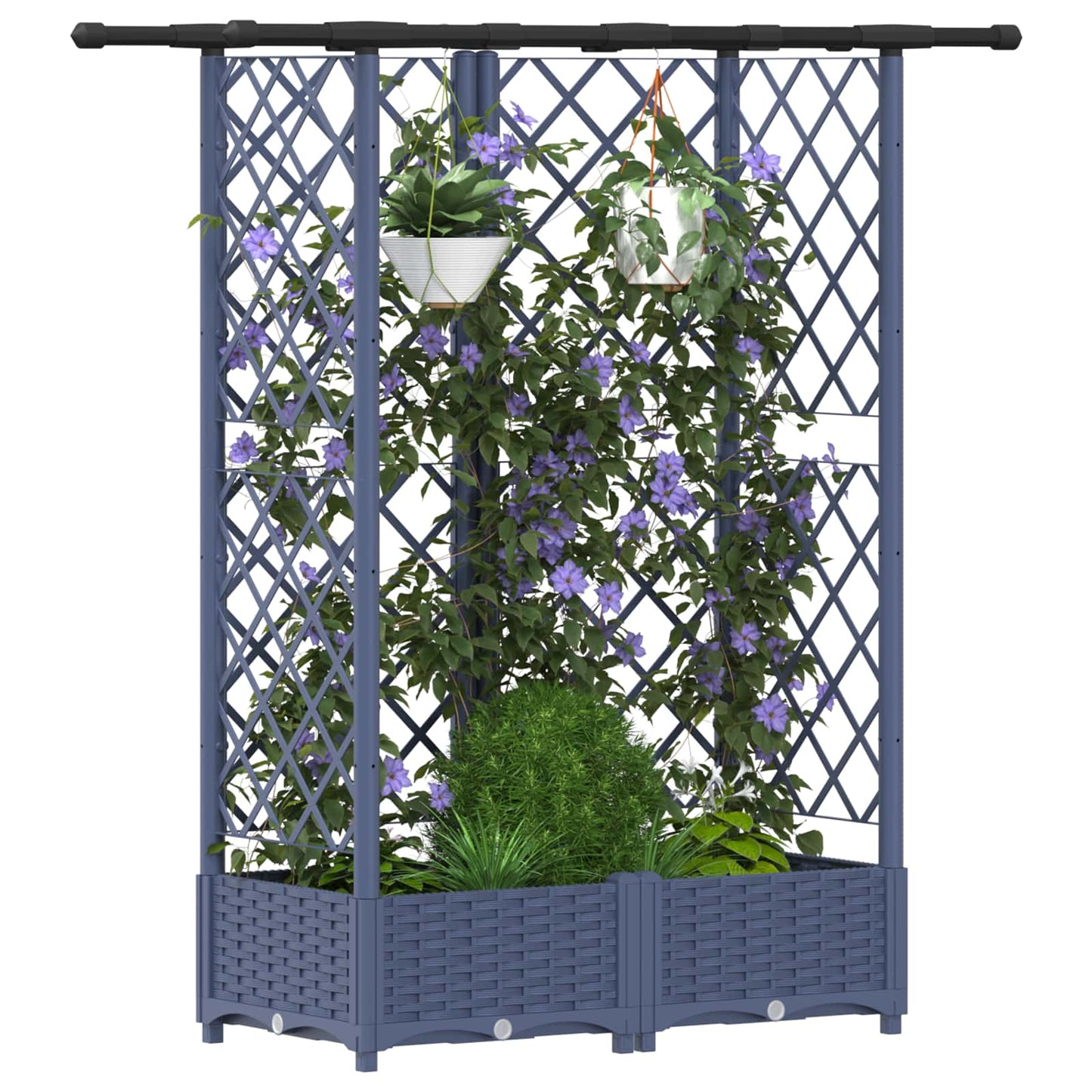 Hochbeet mit Rankgitter und Dach Grau 124 x 40 x 121 cm PP