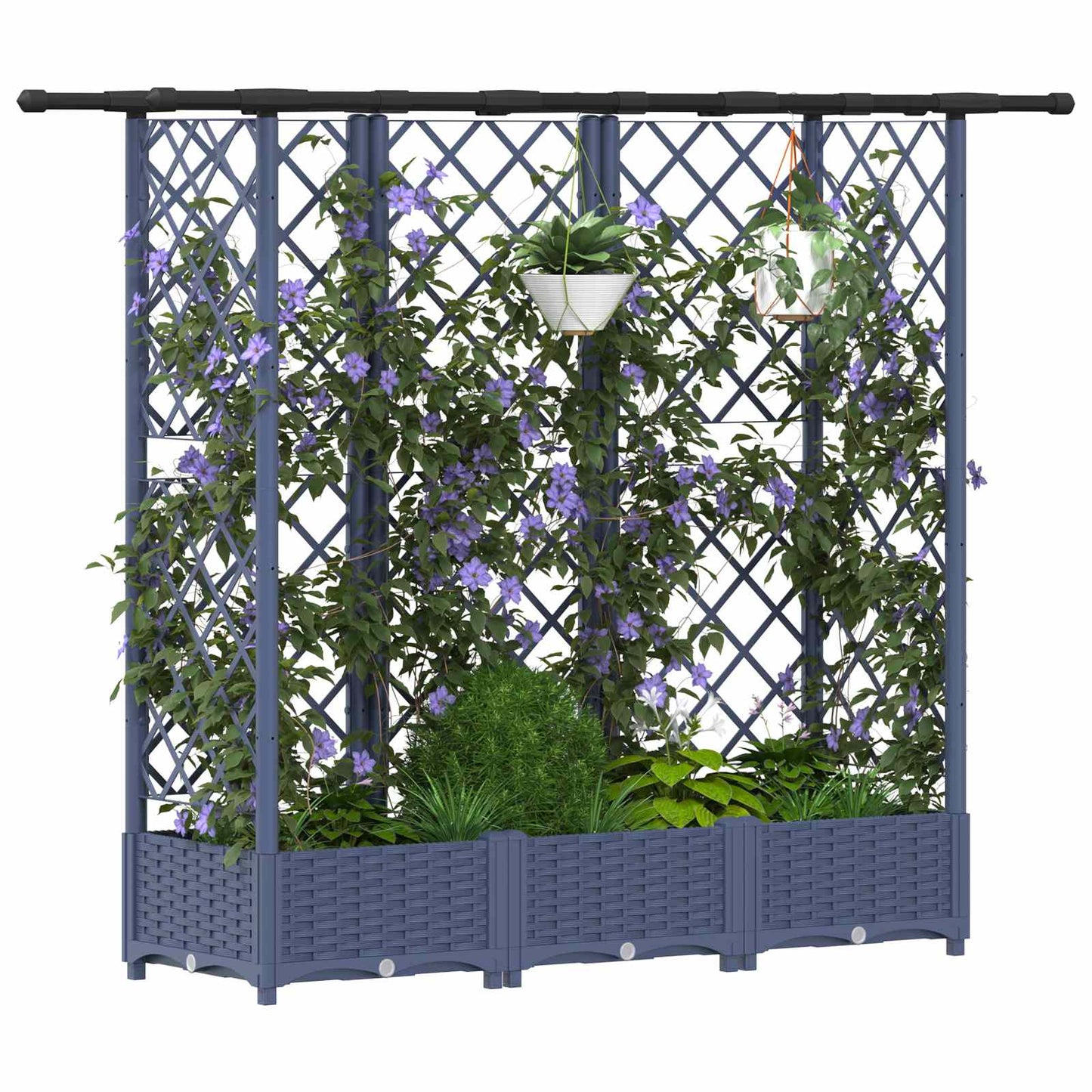 Hochbeet mit Rankgitter und Dach Grau 164 x 40 x 121 cm PP