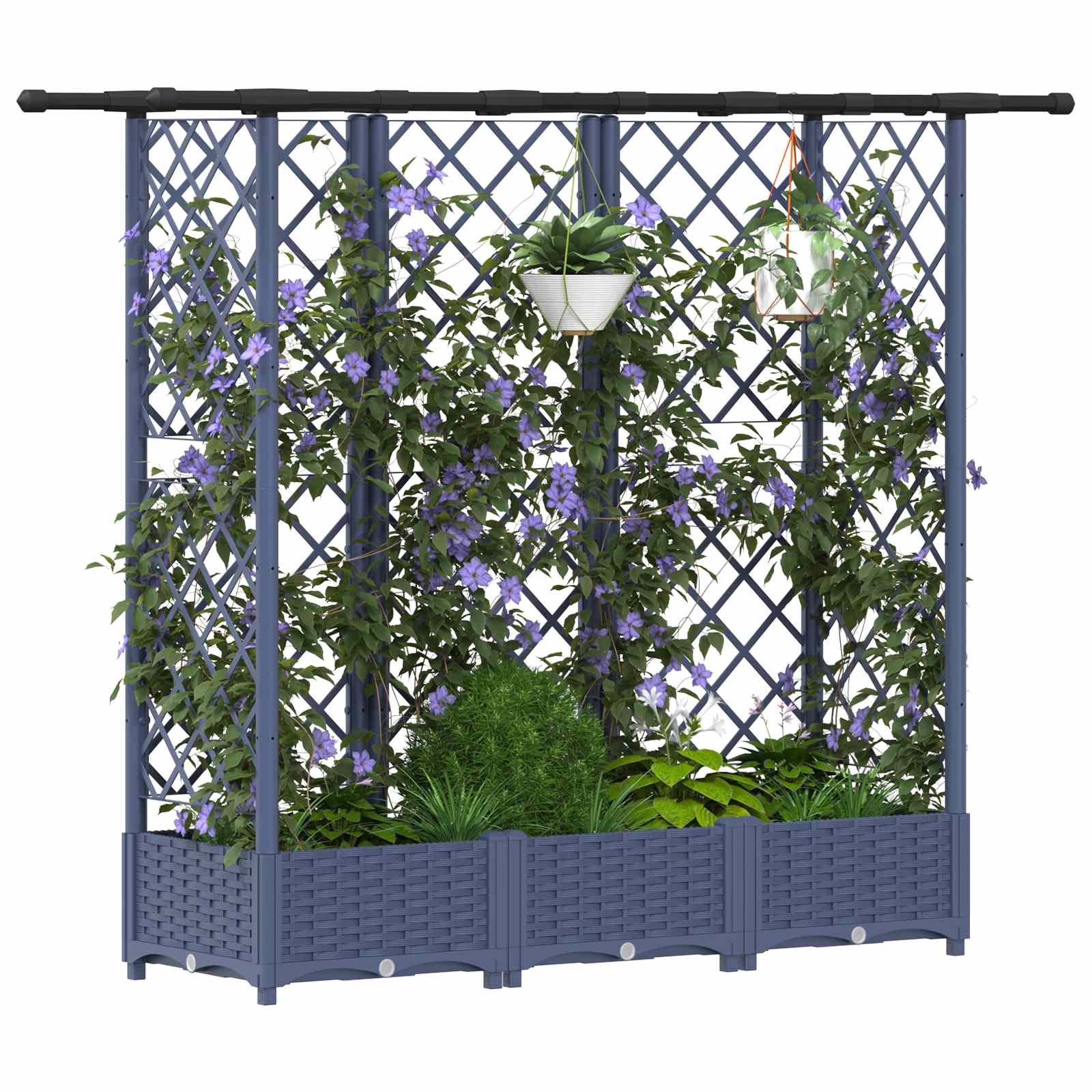 Hochbeet mit Rankgitter und Dach Grau 164 x 40 x 121 cm PP