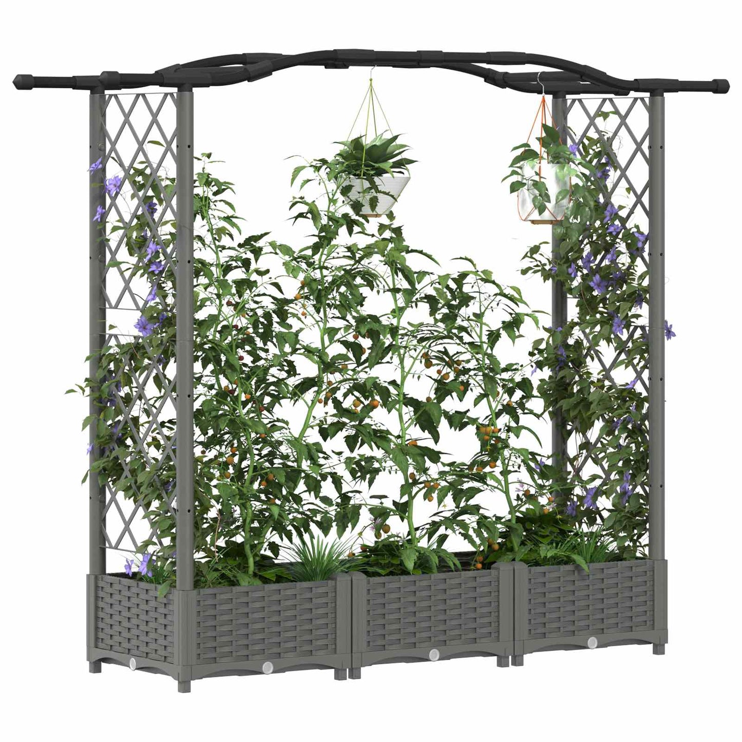 Hochbeet mit Rankgitter und Dach Hellgrau 169 x 40 x 123 cm PP