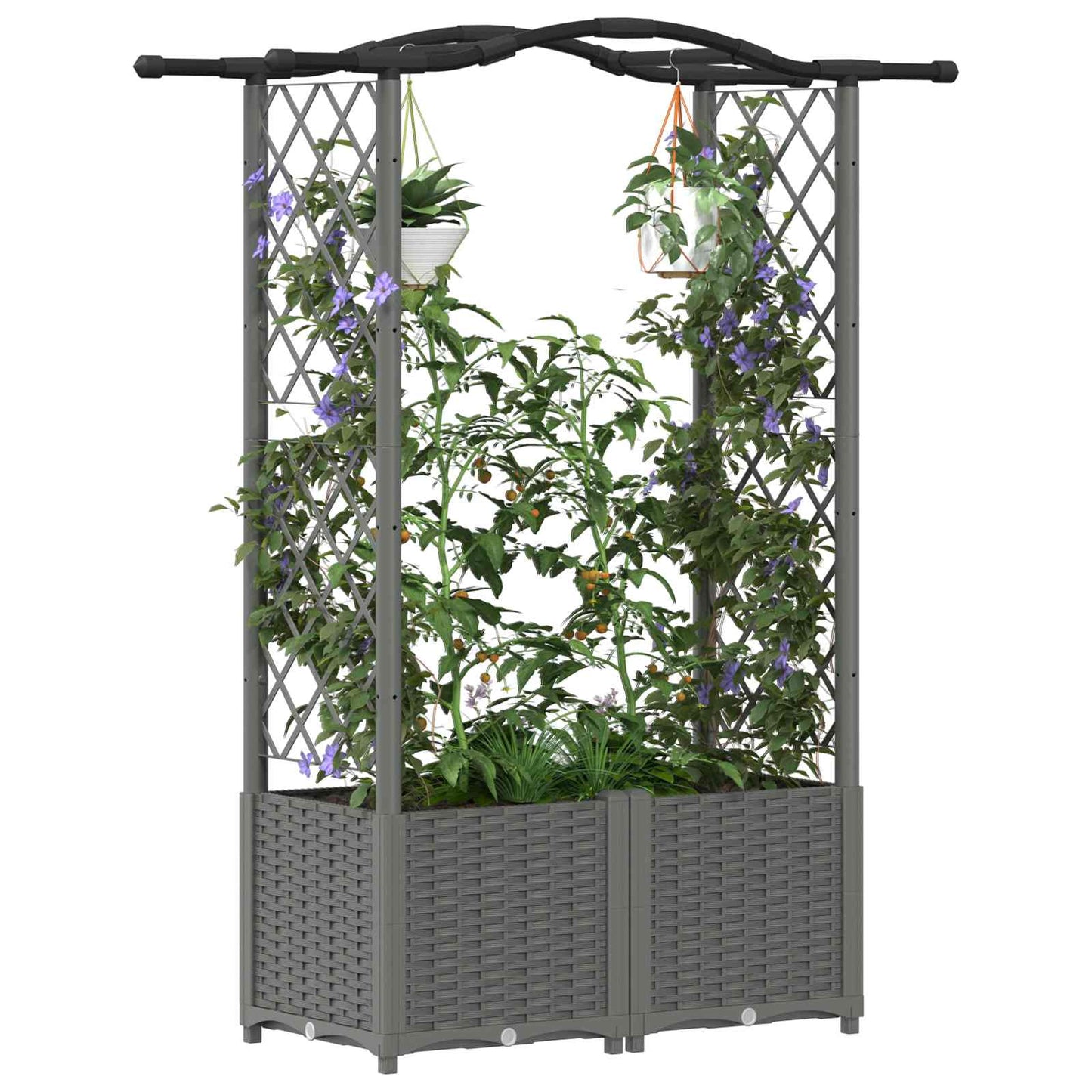 Hochbeet mit Rankgitter und Dach Hellgrau 125 x 40 x 138 cm PP