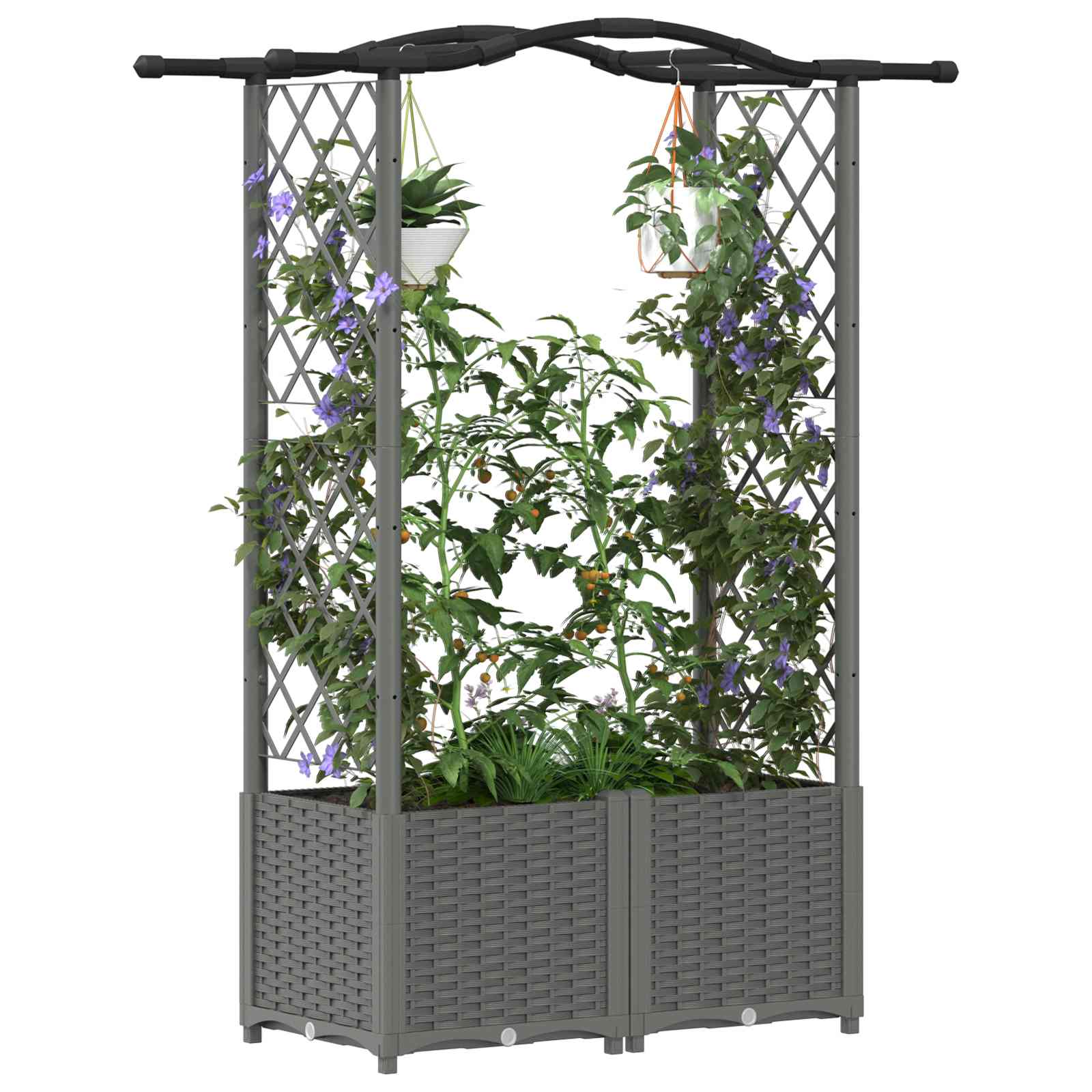 Hochbeet mit Rankgitter und Dach Hellgrau 125 x 40 x 138 cm PP