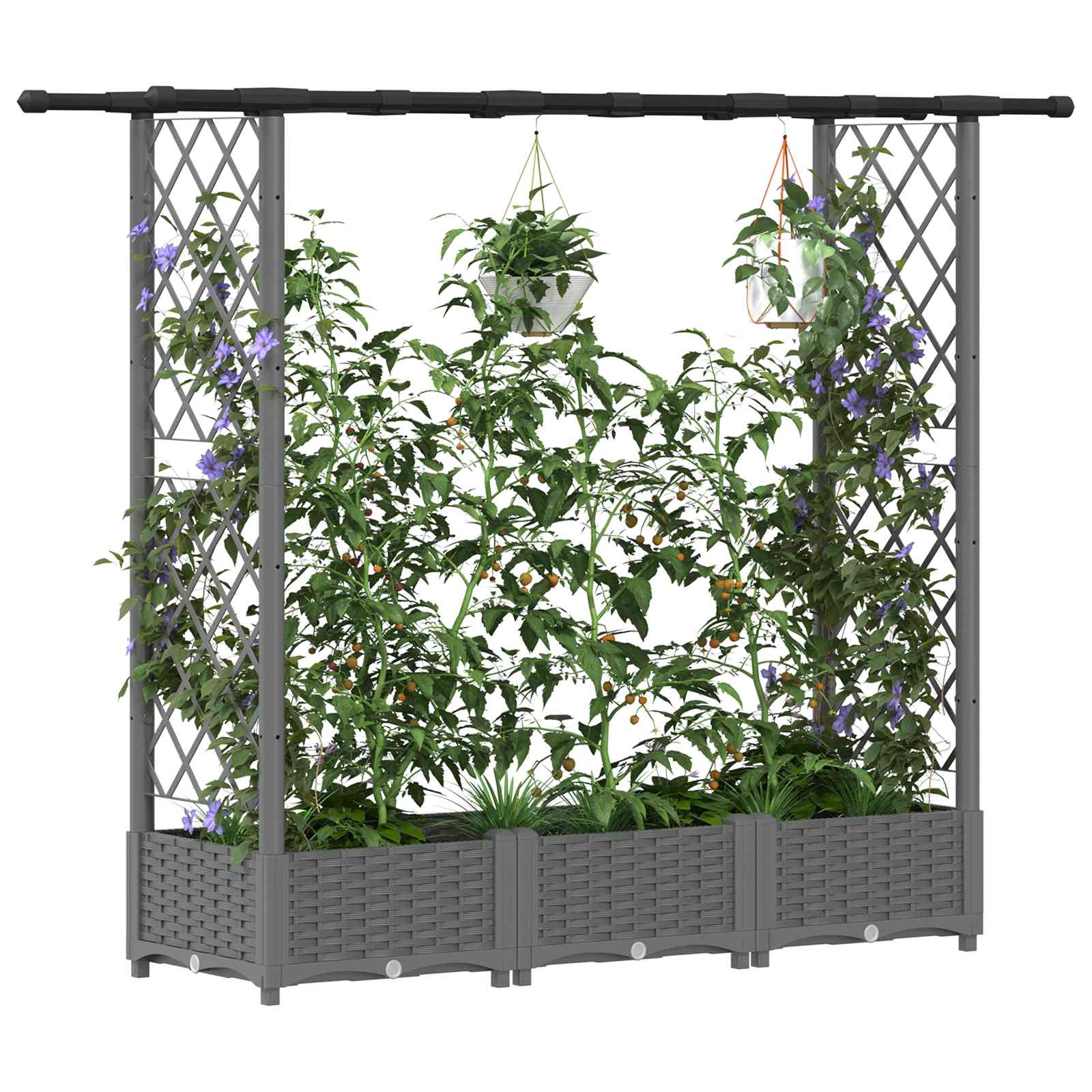 Hochbeet mit Rankgitter und Dach Hellgrau 164 x 40 x 121 cm PP