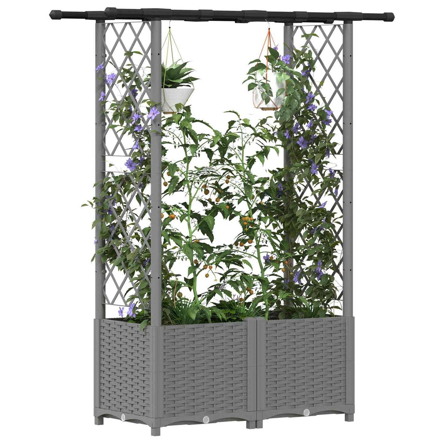 Hochbeet mit Rankgitter und Dach Hellgrau 124,5 x 40 x 136 cm