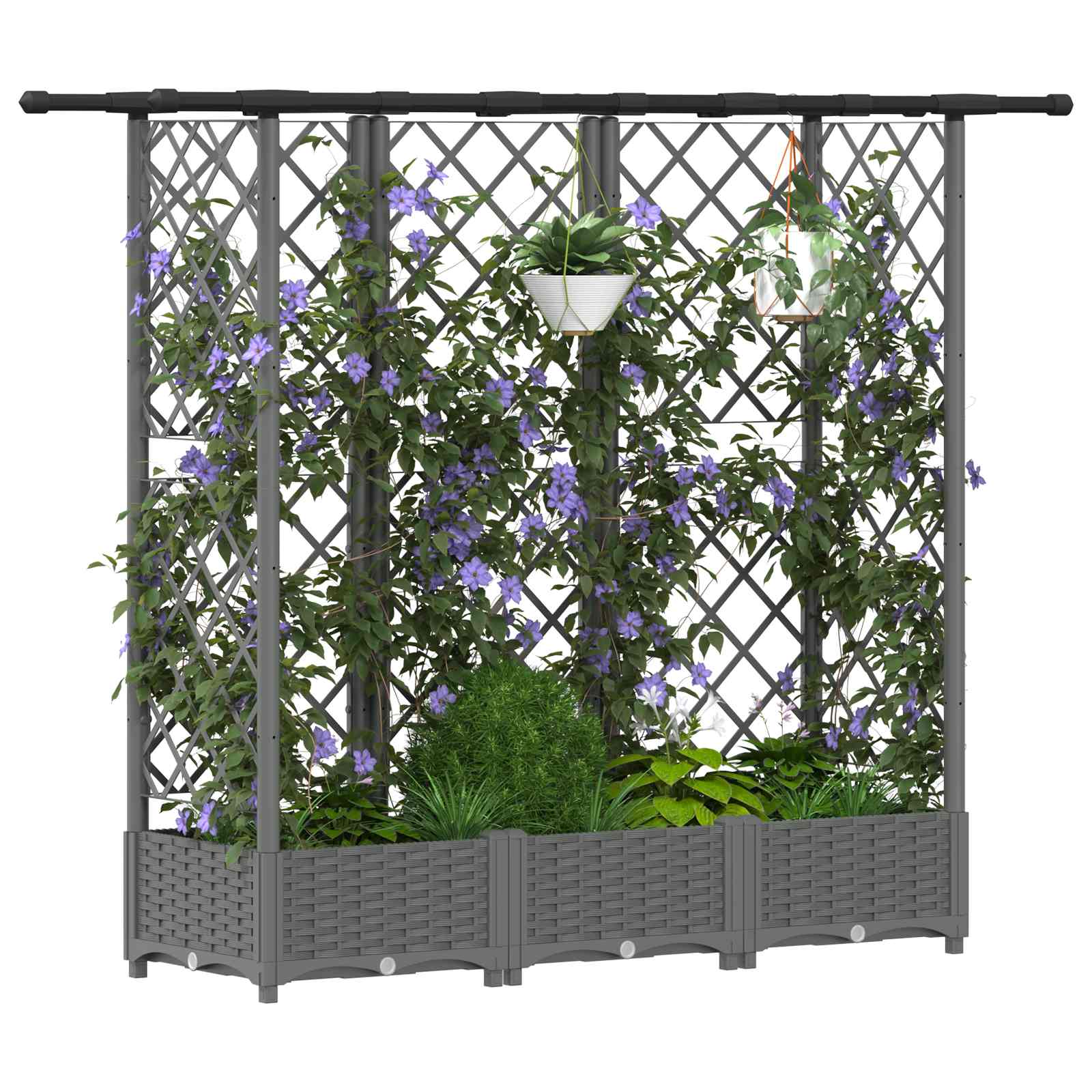 Hochbeet mit Rankgitter und Dach Hellgrau 164 x 40 x 121 cm PP