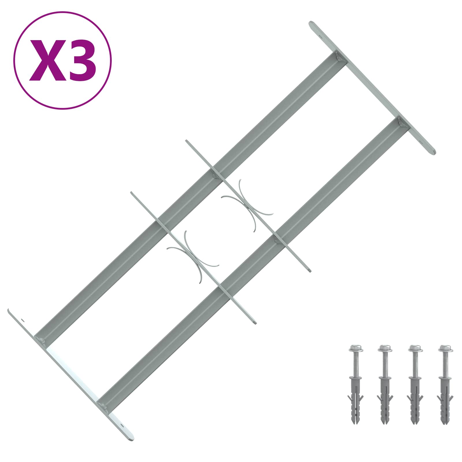 Sicherheitsgitter für Fenster mit 2 Querstangen 3 Stk.